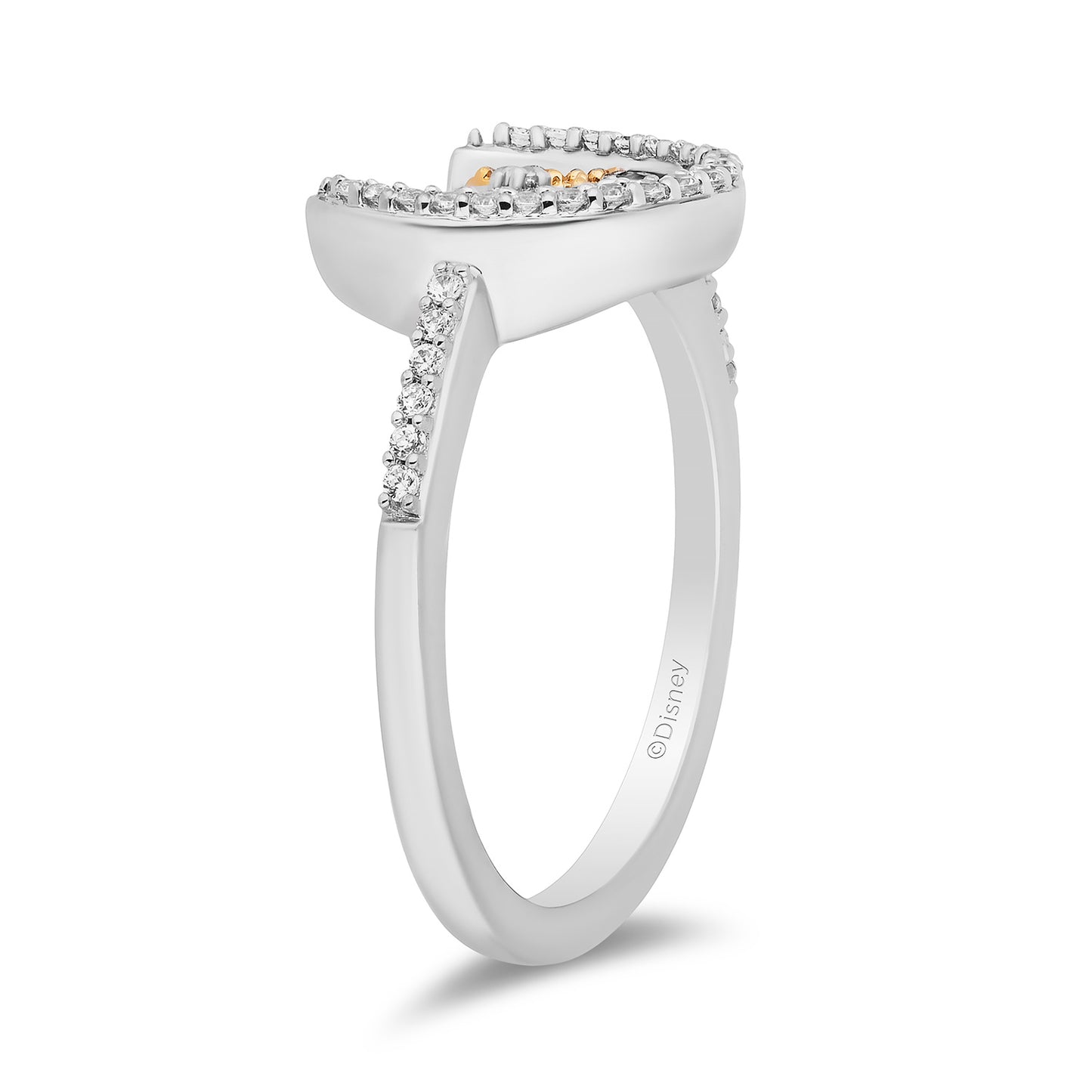 Enchanted Disney Fine Jewelry  Black Rhodium Over Sterling Silver and 10K Yellow Gold with 1/6 CTTW Diamonds and Swiss Blue Topaz Jasmine Moon with Star Ring
