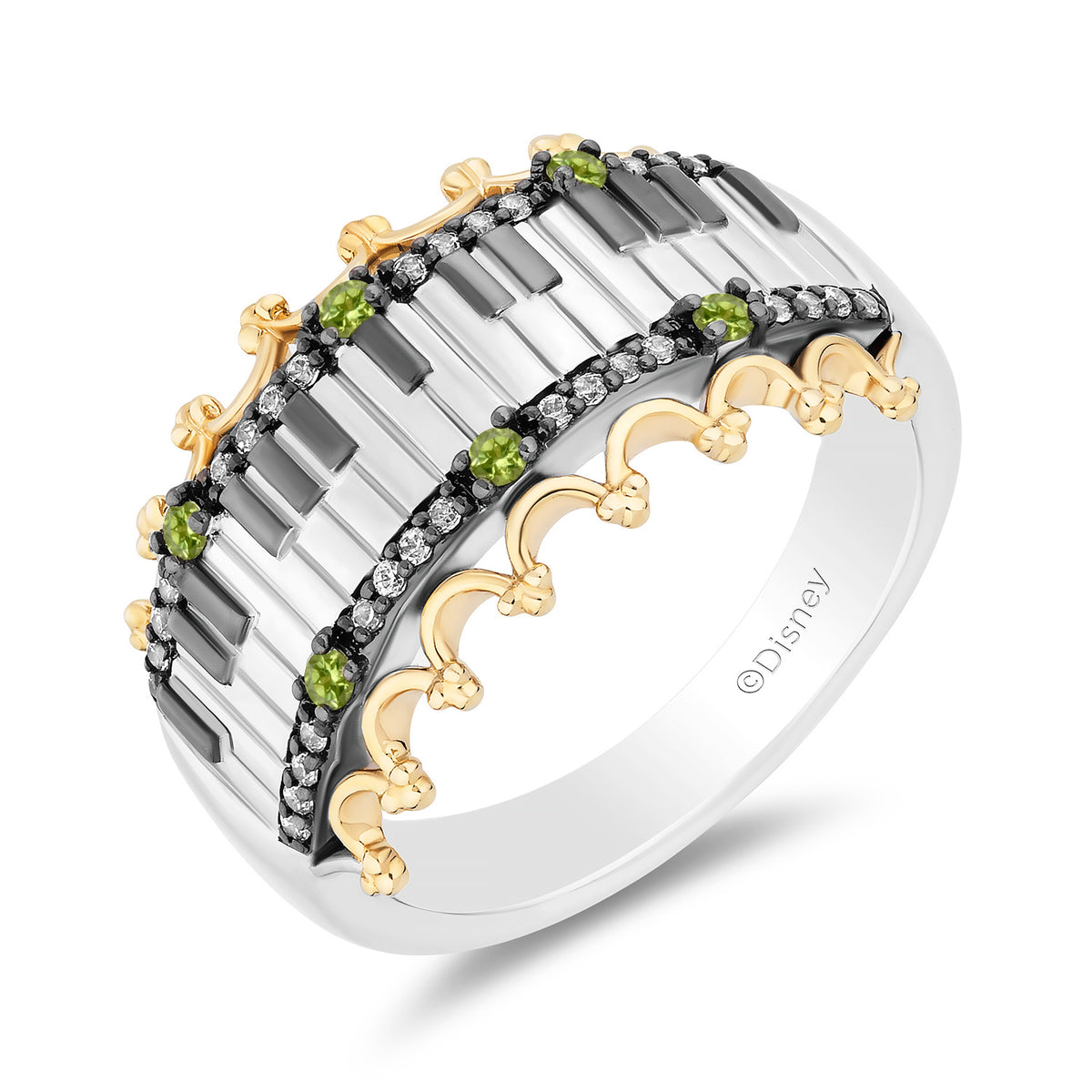 Enchanted Disney Fine 'Princess and Frog Anniversary' Special Jewelry Black Rhodium Over Sterling Silver and 10K Yellow Gold with 1/8 CTTW Diamonds