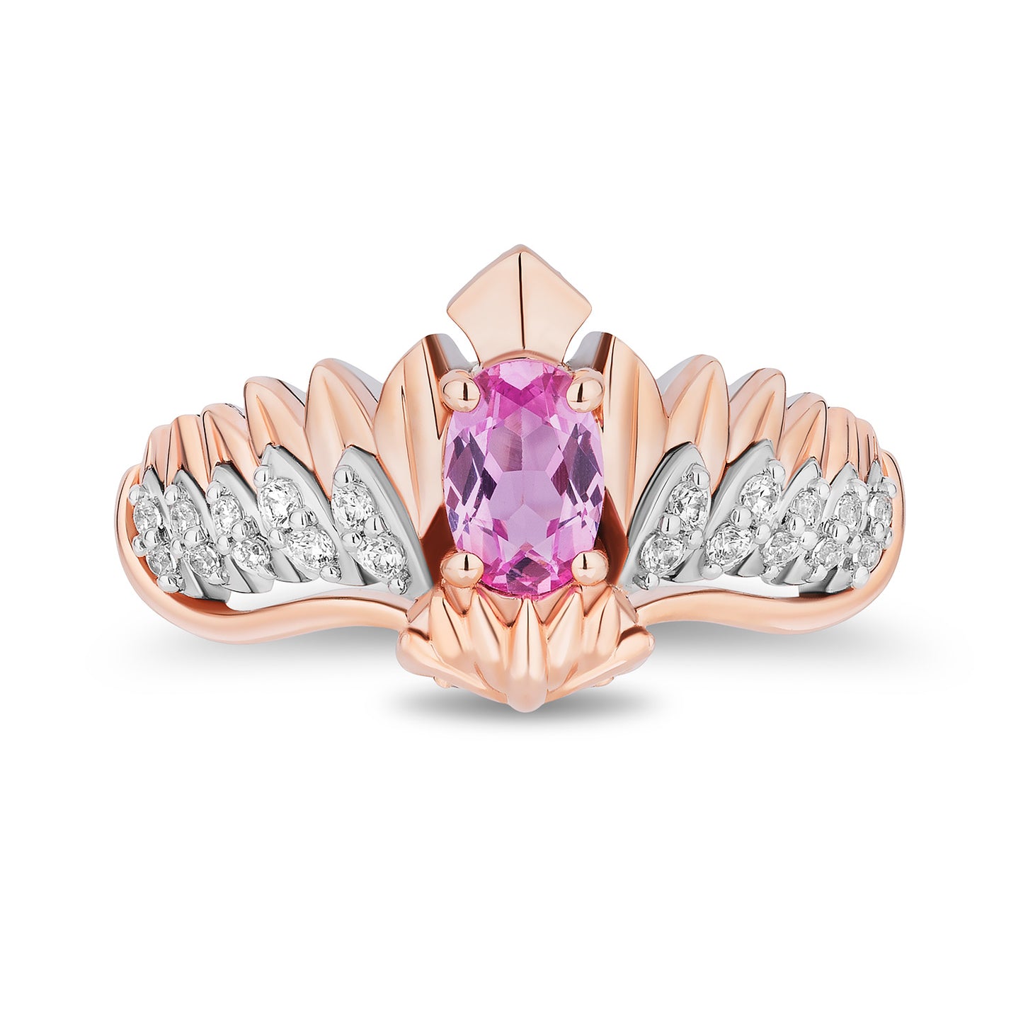 Enchanted Disney Fine Jewelry 14K Rose Gold Over Sterling Silver with 1/8 CTTW Diamonds and Created Pink Sapphire Aurora Owl Ring