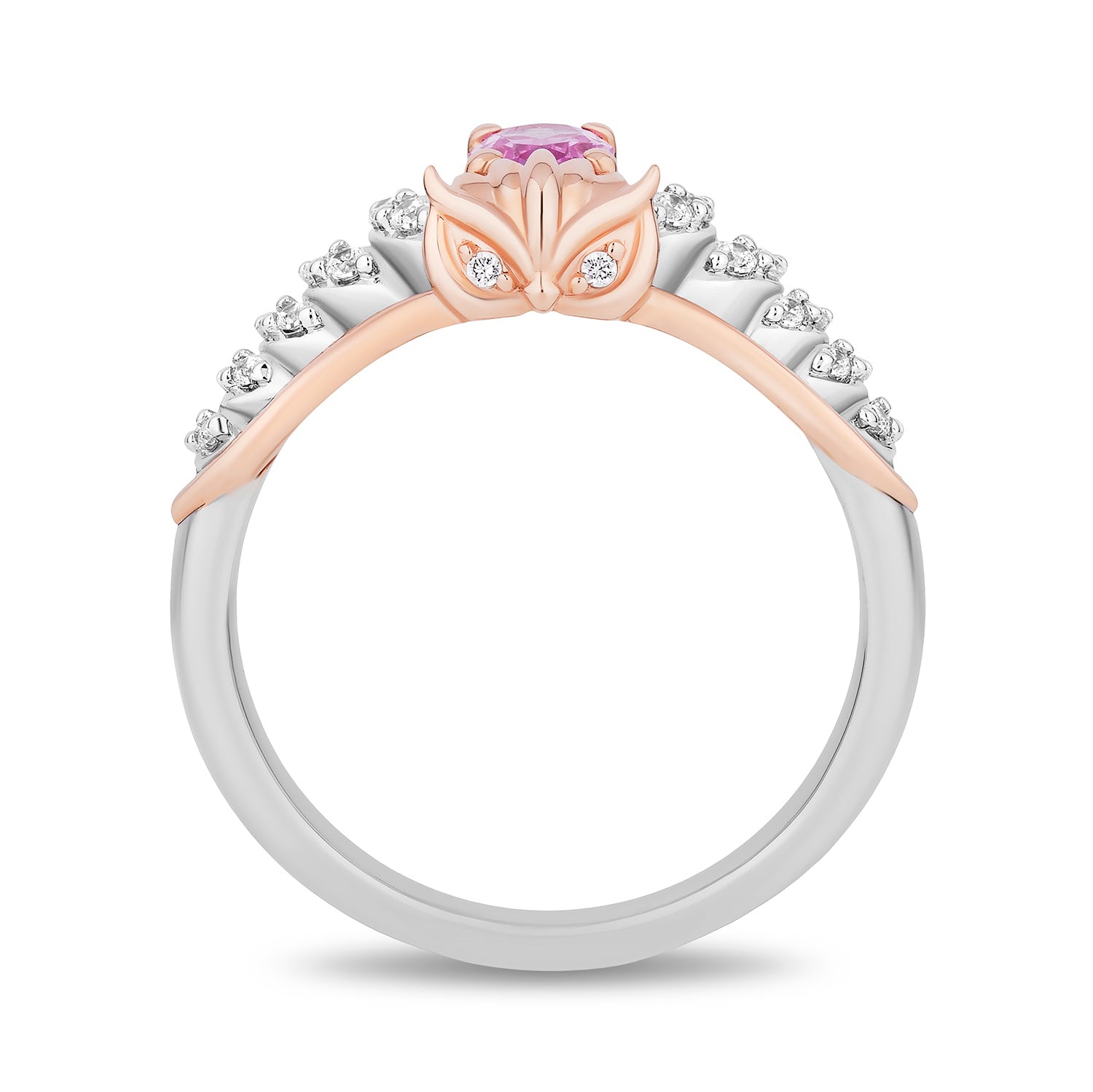 Disney Aurora Inspired Diamonds and Lab Grown Pink Sapphire Owl