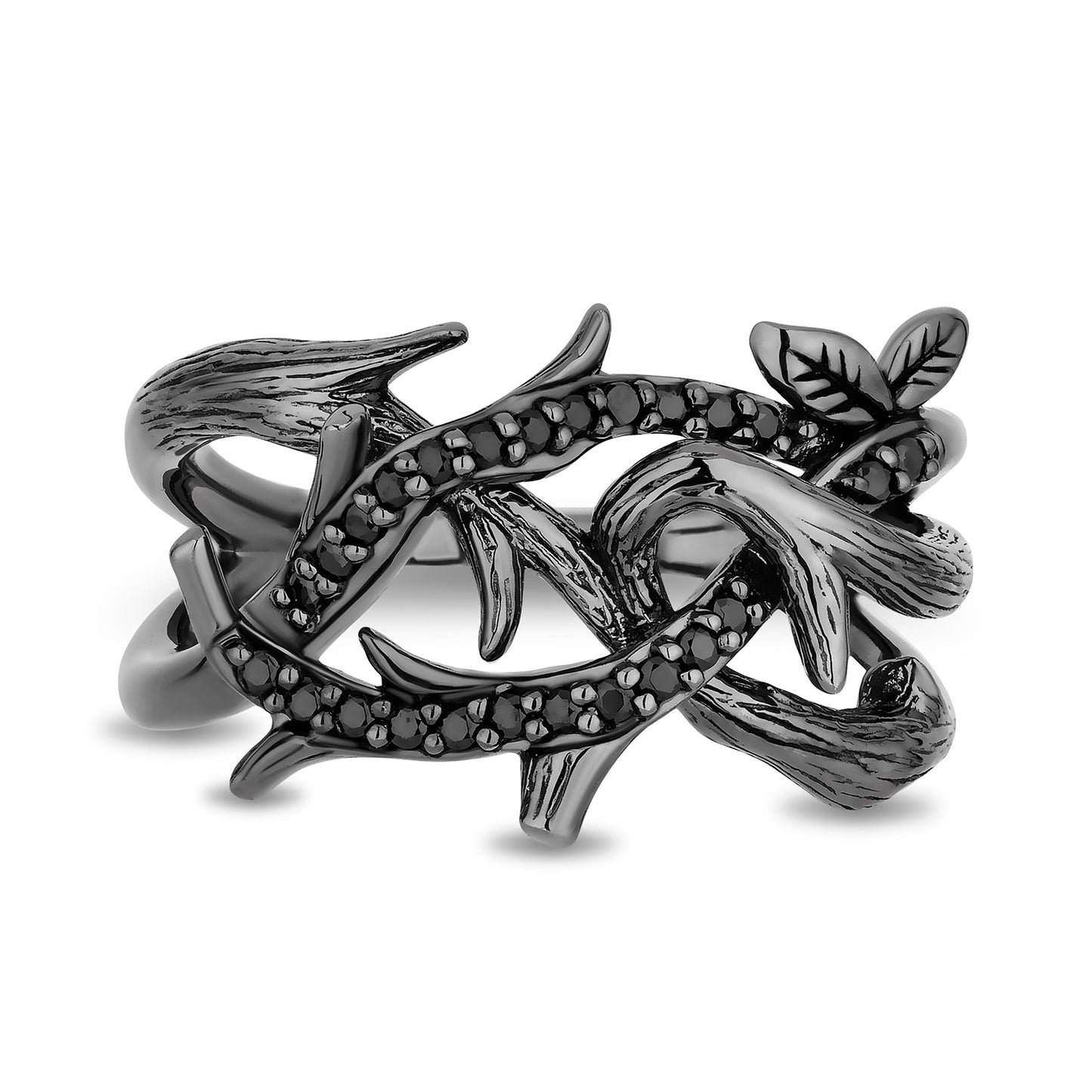 Enchanted Disney Fine Jewelry Black Rhodium Over Sterling Silver with 1/8 CTTW Black Diamonds Evil Queen Dark Woods Ring