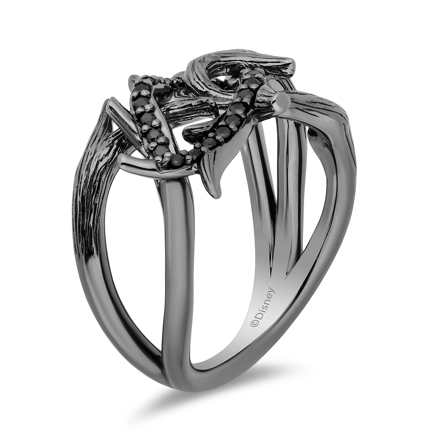 Enchanted Disney Fine Jewelry Black Rhodium Over Sterling Silver with 1/8 CTTW Black Diamonds Evil Queen Dark Woods Ring