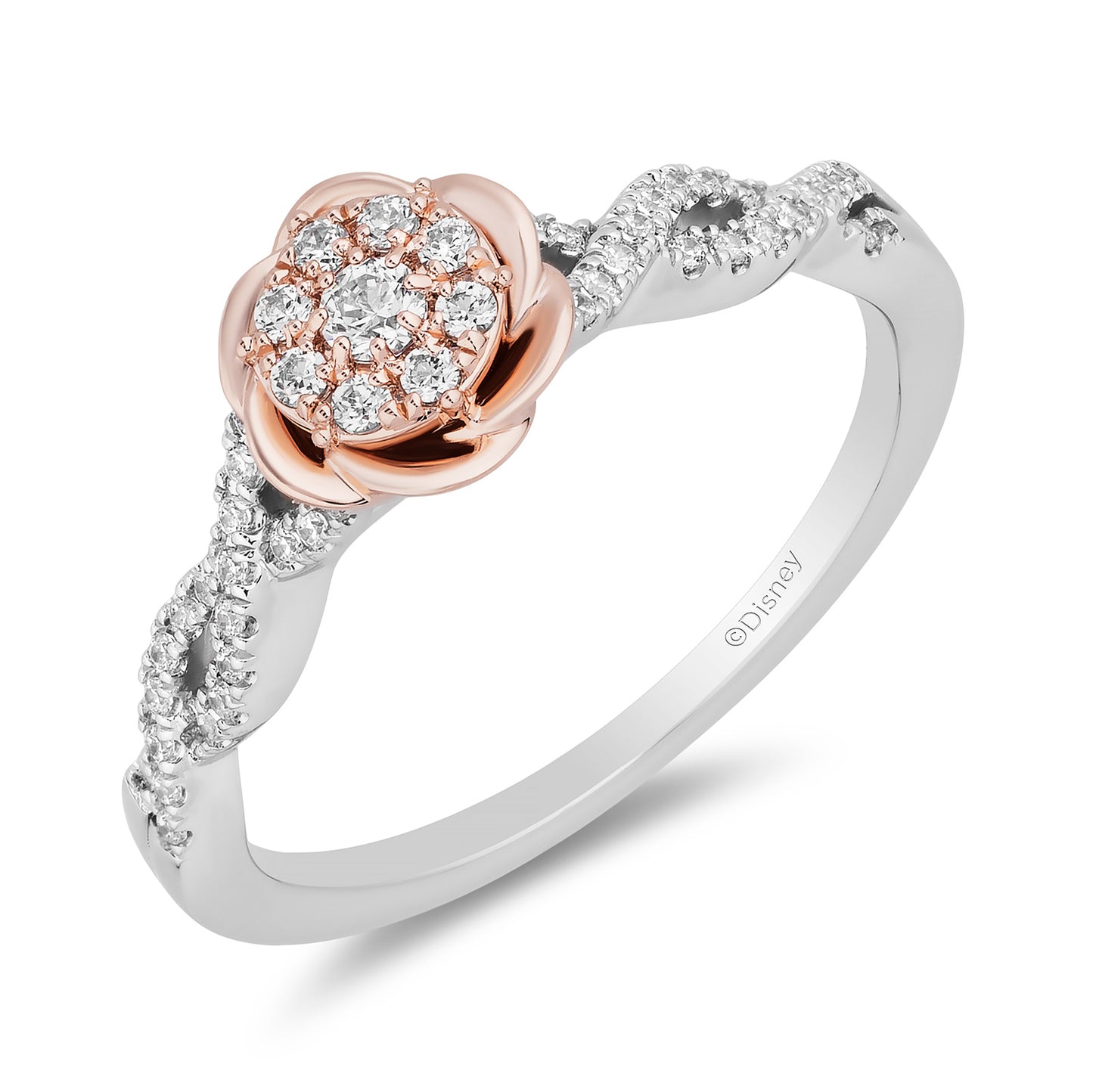 Enchanted Disney Fine Jewelry 10K White Gold and Rose Gold with 1/4 CTTW Diamonds Belle Engagement Ring