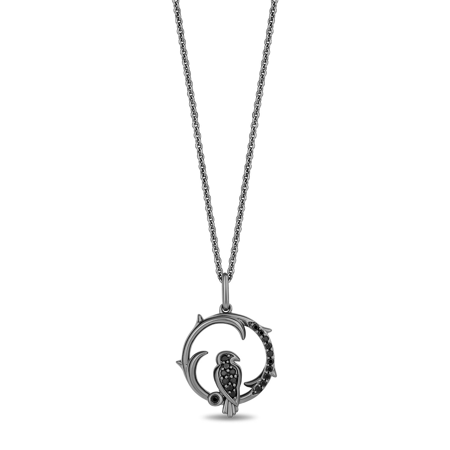 Enchanted Disney Fine Jewelry Black Rhodium Over Sterling Silver with 1/6 CTTW Diamonds Maleficent Pendant Necklace