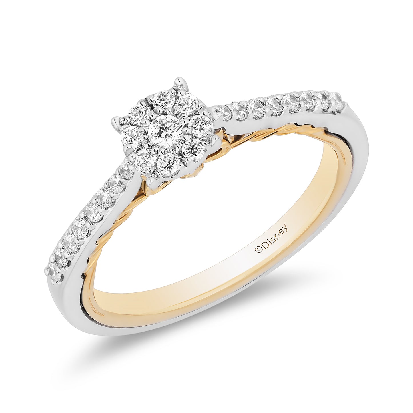 Enchanted Disney Fine Jewelry 10K White Gold and Yellow Gold with 1/3 CTTW Diamonds Rapunzel Engagement Ring