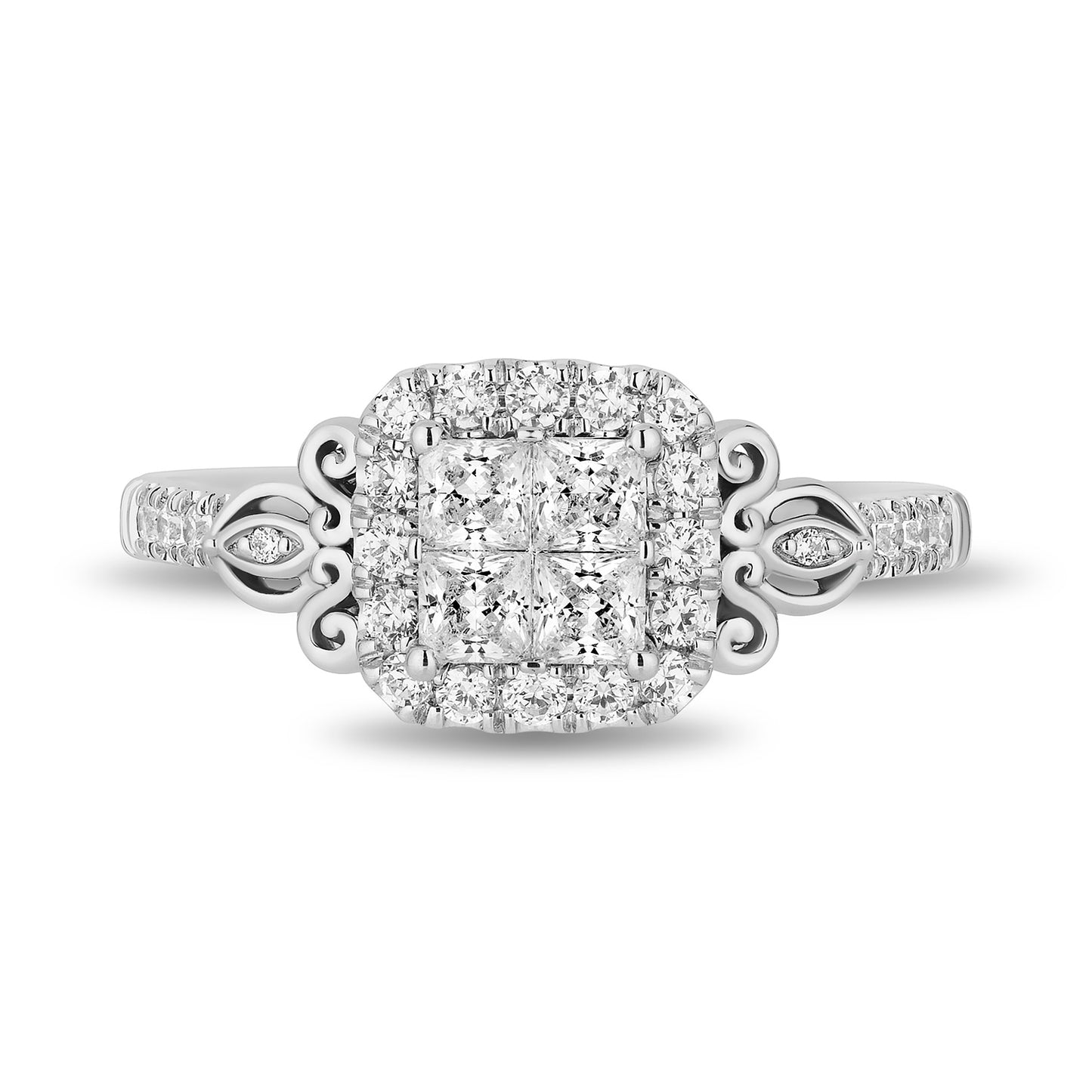 Enchanted Disney Fine Jewelry 14K White Gold with 1 CTTW Diamonds Cinderella Carriage Engagement Ring