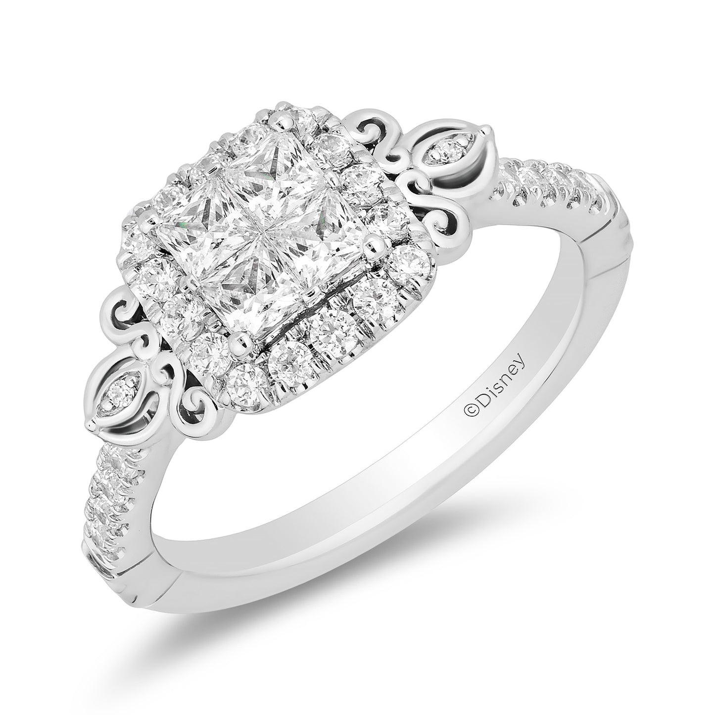 Enchanted Disney Fine Jewelry 14K White Gold with 1 CTTW Diamonds Cinderella Carriage Engagement Ring