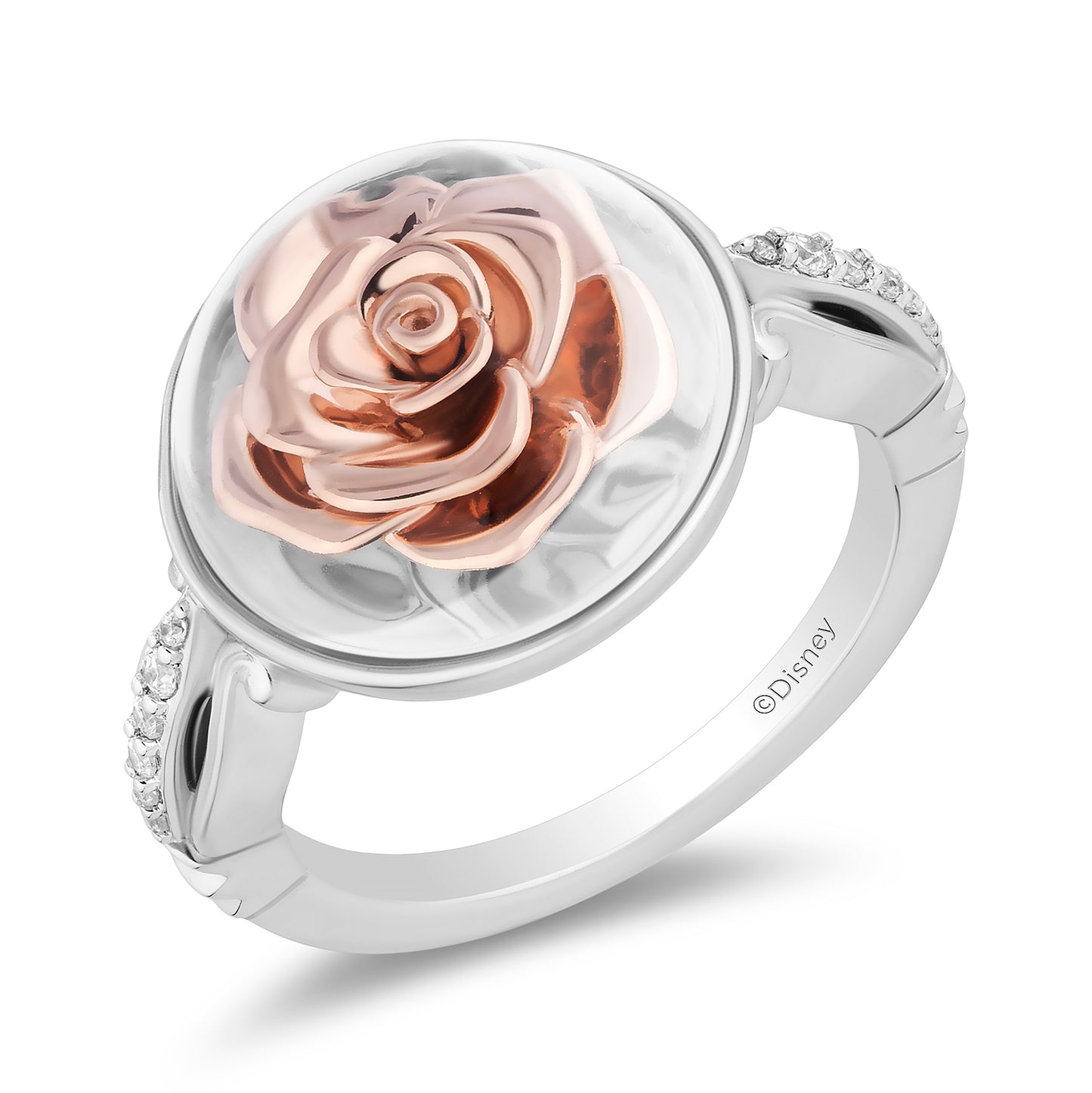 Enchanted Disney Fine Jewelry Sterling Silver and 10K Rose Gold with 1/10 CTTW Diamonds Belle Ring