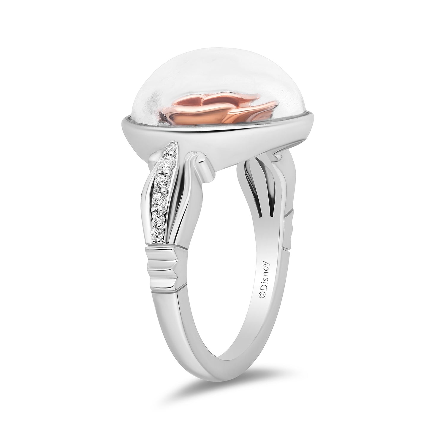 Enchanted Disney Fine Jewelry Sterling Silver and 10K Rose Gold with 1/10 CTTW Diamonds Belle Ring