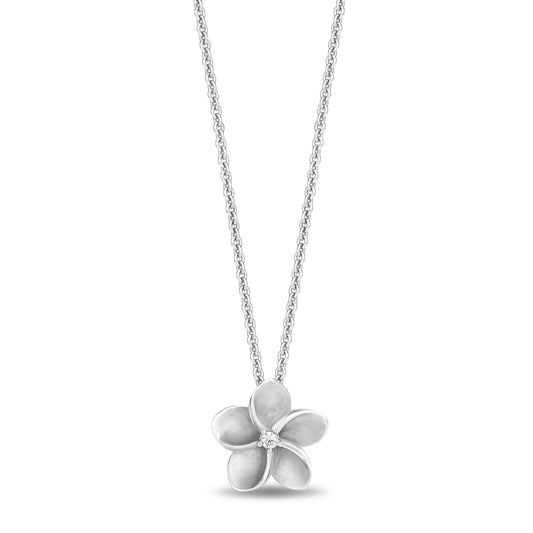 Enchanted Disney Fine Jewelry Sterling Silver with Accent Diamonds Moana Plumeria Flower Pendant Necklace
