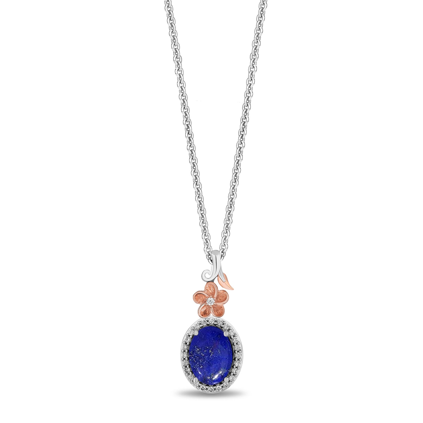 Enchanted Disney Fine Jewelry 14K Rose Gold over Sterling Silver with 1/10 CTTW Diamonds and Lapis Moana Pendant Necklace
