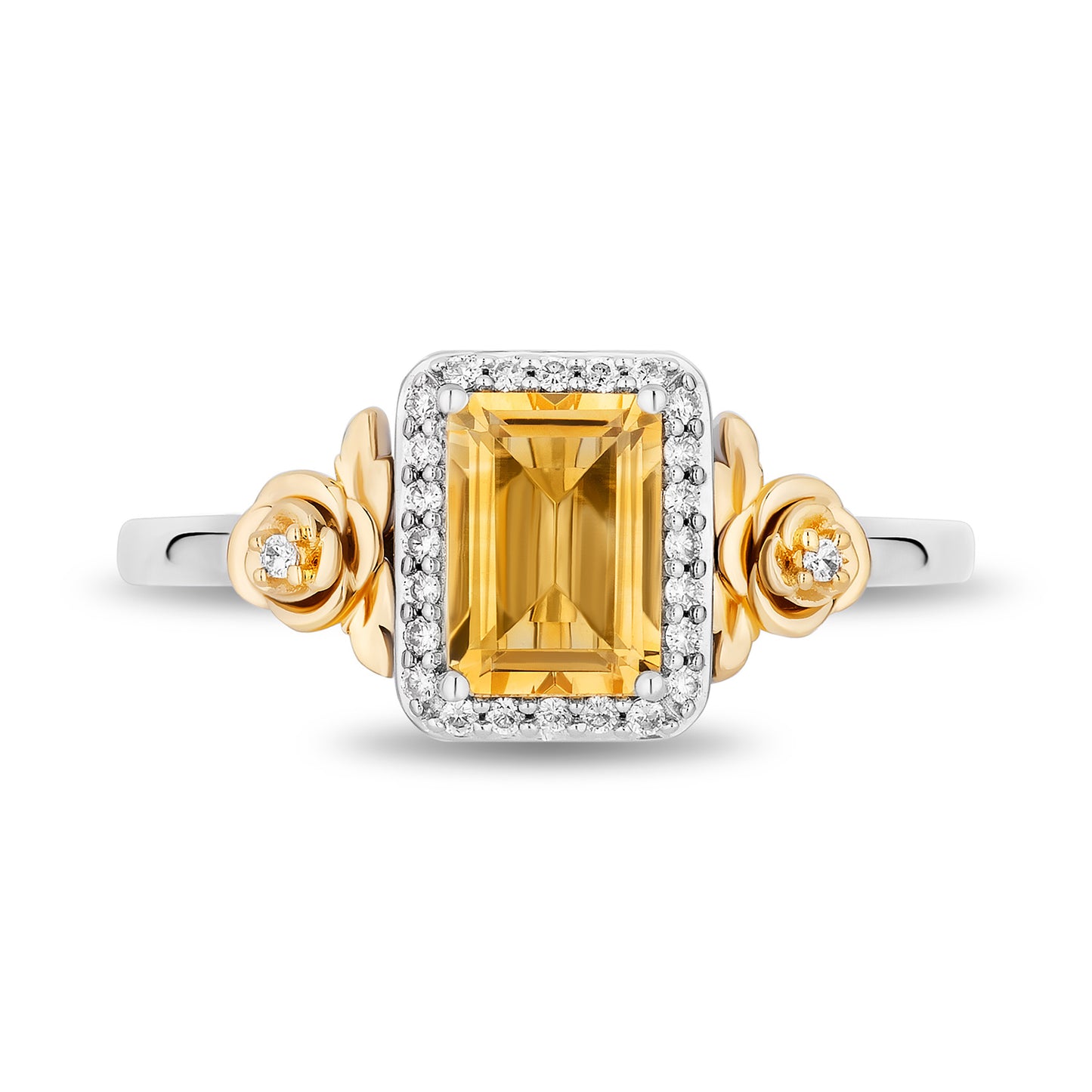 Enchanted Disney Fine Jewelry Sterling Silver and 10K Yellow Gold with 1/10 CTTW Diamonds and Citrine Belle Ring