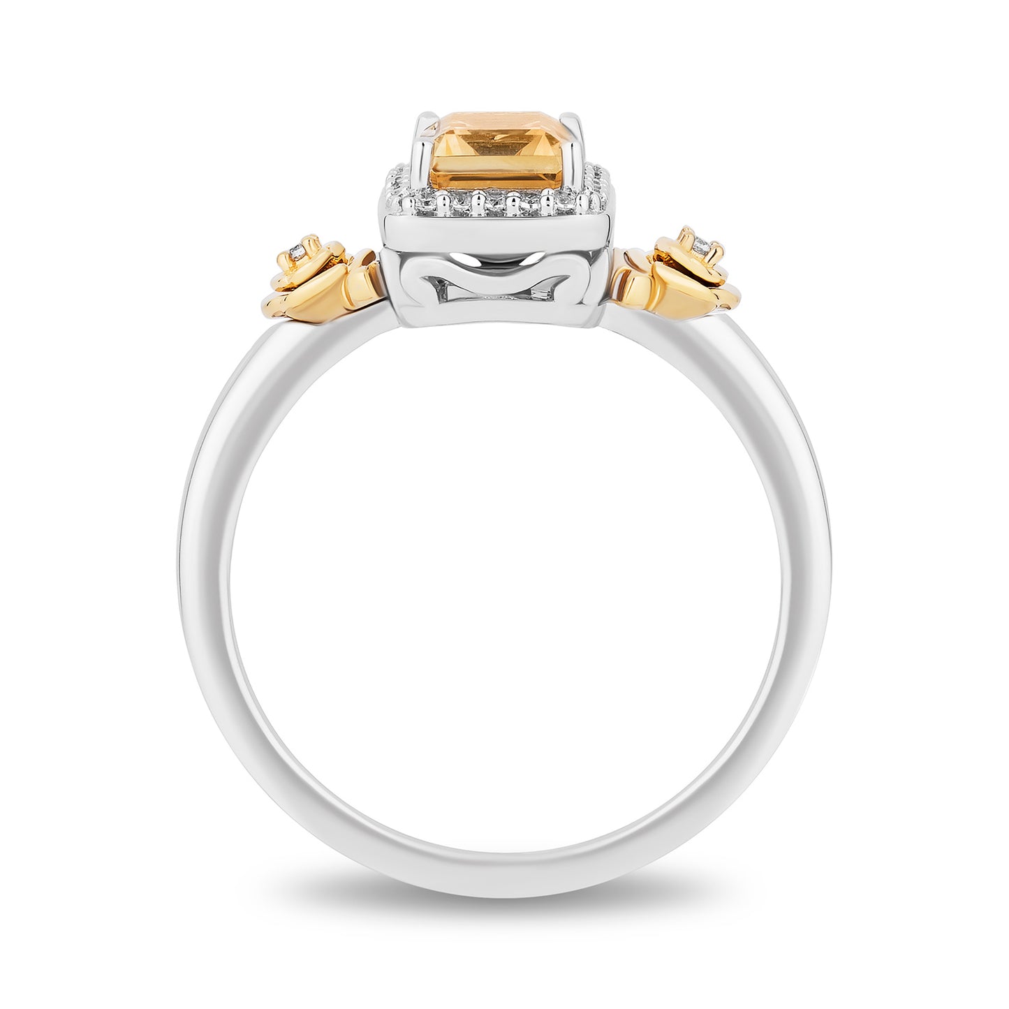 Enchanted Disney Fine Jewelry Sterling Silver and 10K Yellow Gold with 1/10 CTTW Diamonds and Citrine Belle Ring