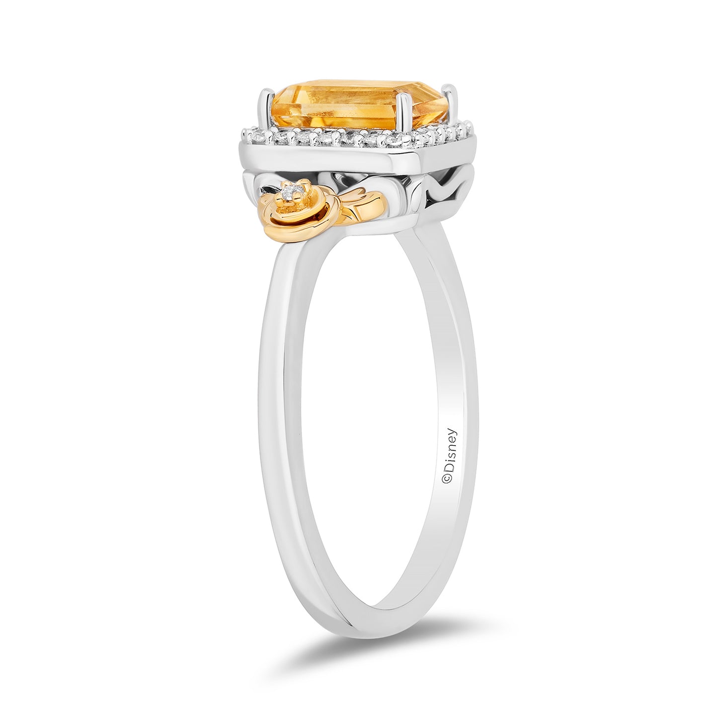 Enchanted Disney Fine Jewelry Sterling Silver and 10K Yellow Gold with 1/10 CTTW Diamonds and Citrine Belle Ring