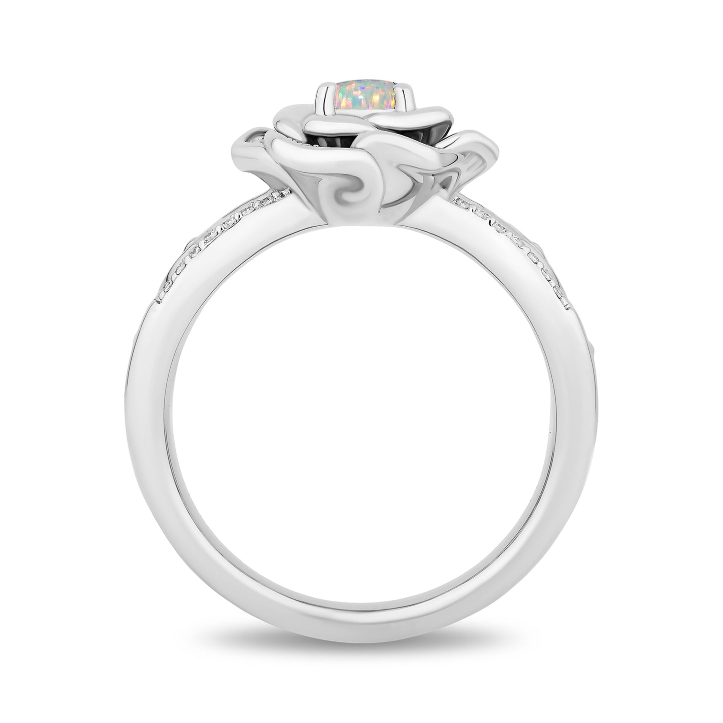 Enchanted Disney Fine Jewelry Sterling Silver with 1/8 CTTW Diamonds and Created Opal Cinderella Ring