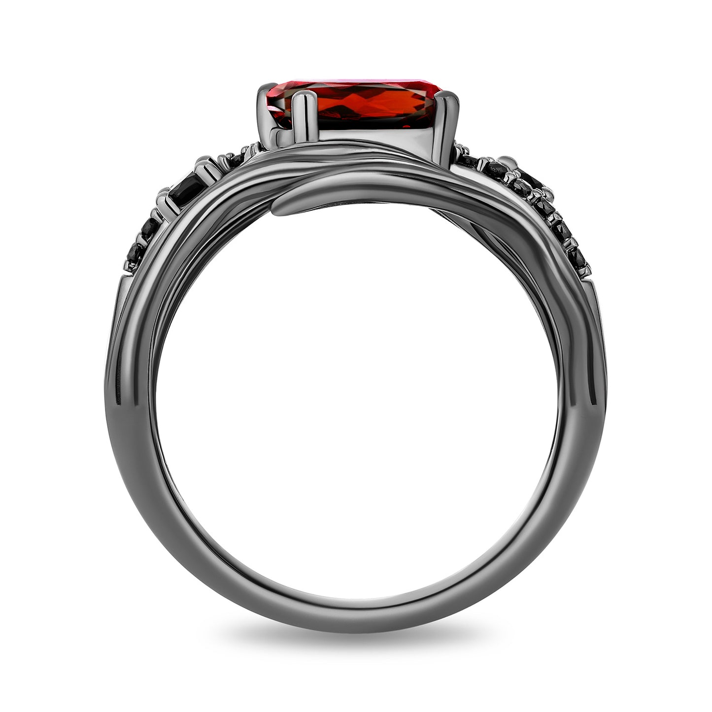 Enchanted Disney Fine Jewelry Black Rhodium Over Sterling Silver with 1/10 CTTW Black Diamonds and Garnet Evil Queen Dark Woods Ring