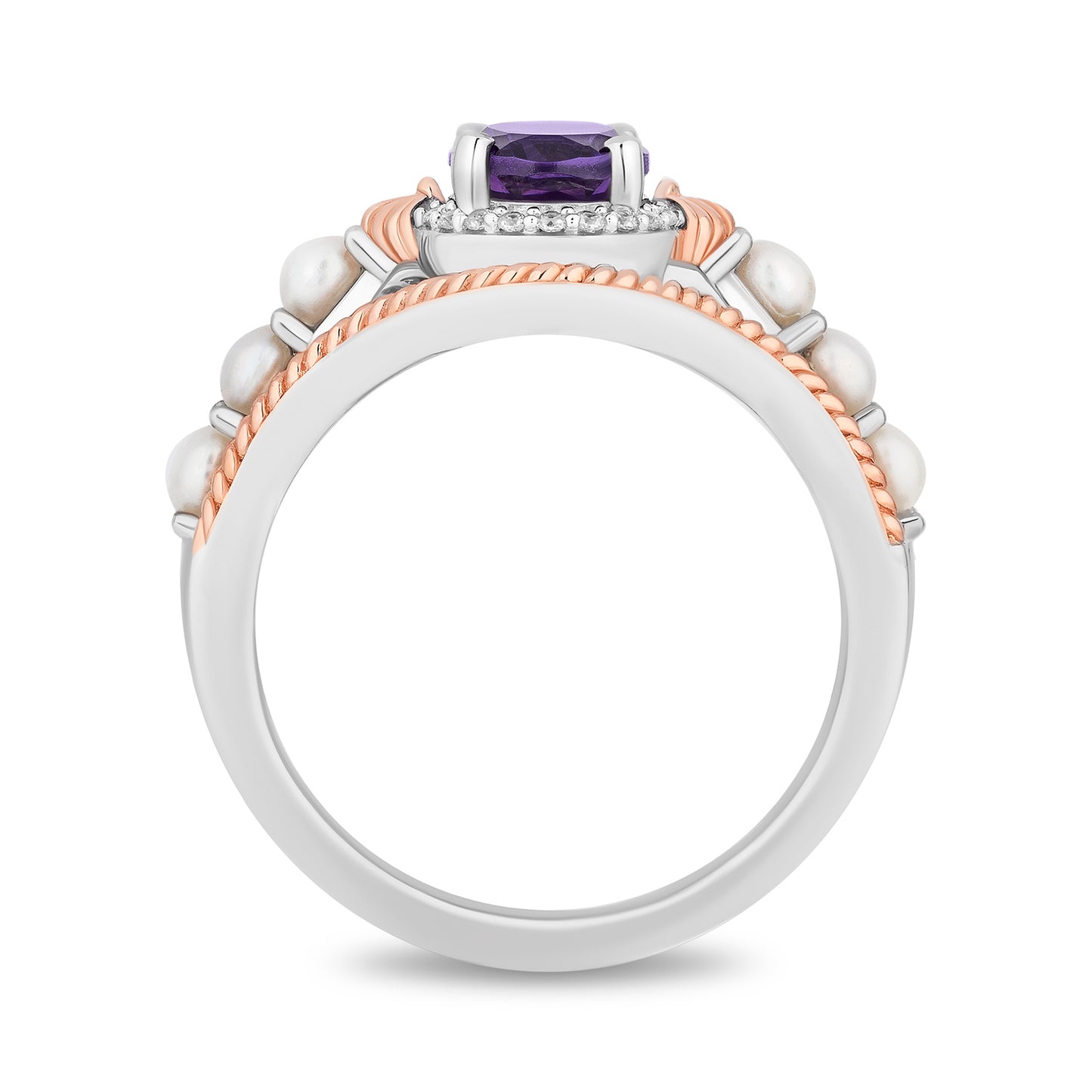 Enchanted Disney Fine Jewelry 14K Rose Gold Over Sterling Silver with 1/20 CTTW Diamonds, Amethyst and Fresh Water Pearl, Disney's Ariel Ring