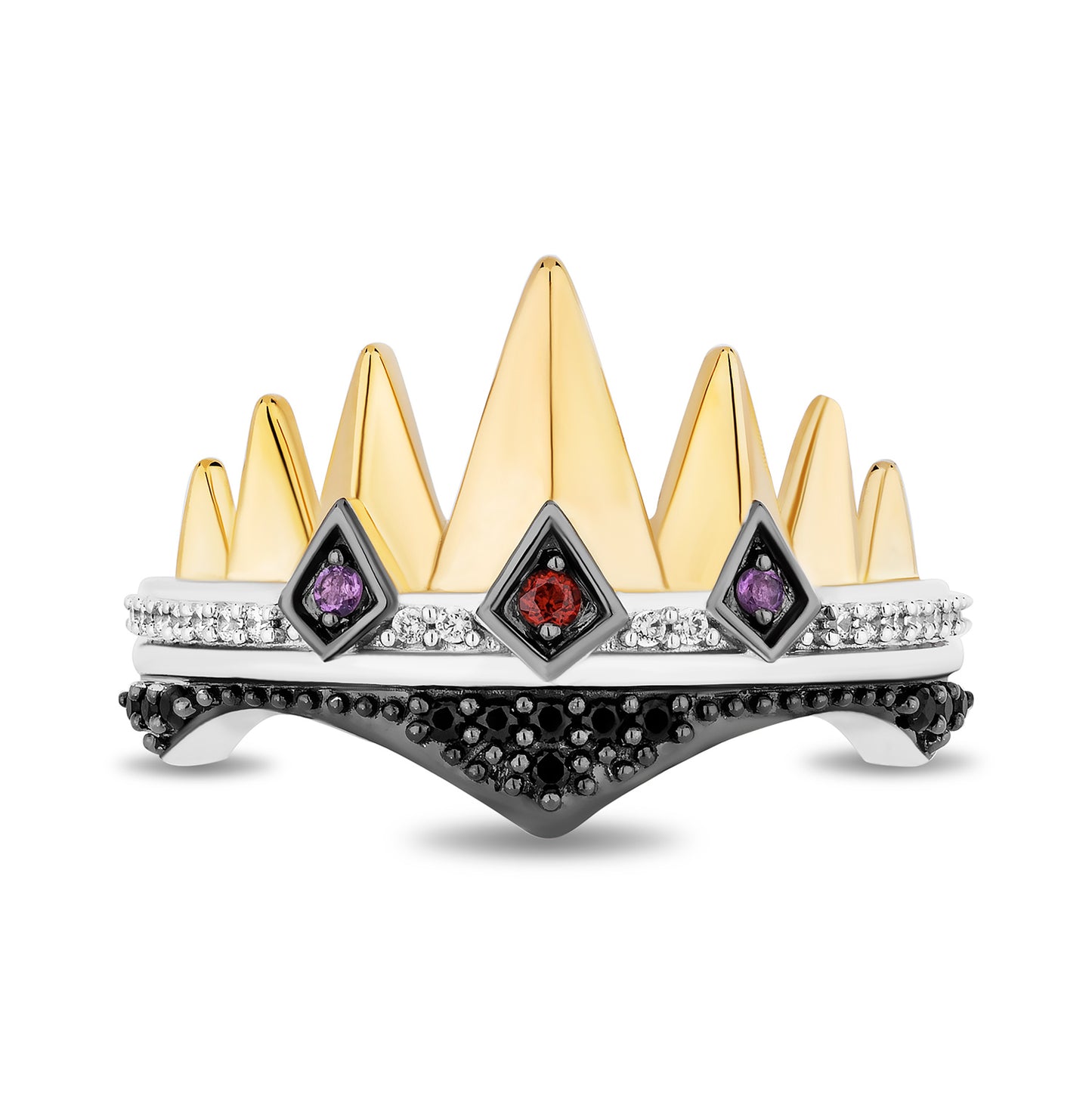 Enchanted Disney Fine Jewelry Black Rhodium and 14K Yellow Gold Over Sterling Silver with 1/6 CTTW Diamonds Evil Queen Ring