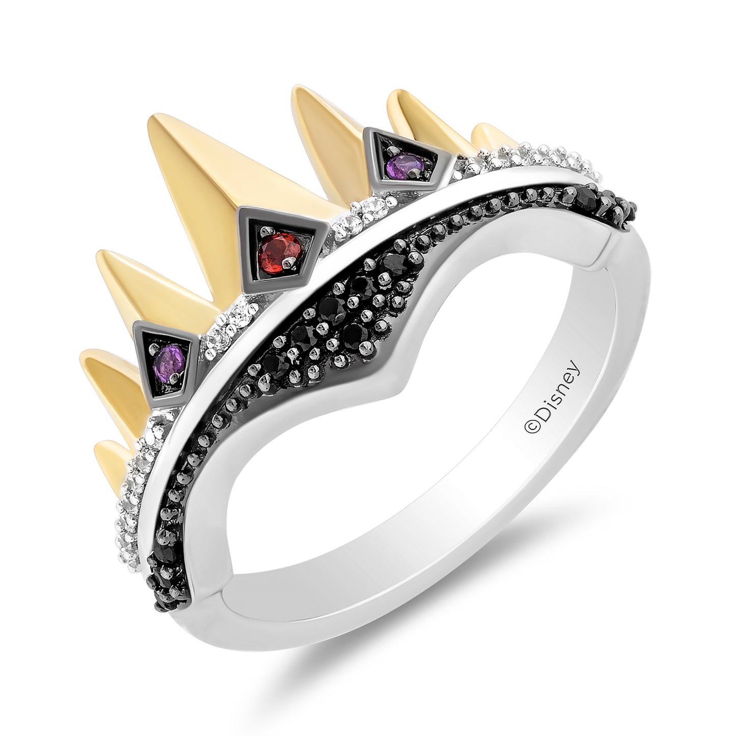 Enchanted Disney Fine Jewelry Black Rhodium and 14K Yellow Gold Over Sterling Silver with 1/6 CTTW Diamonds Evil Queen Ring