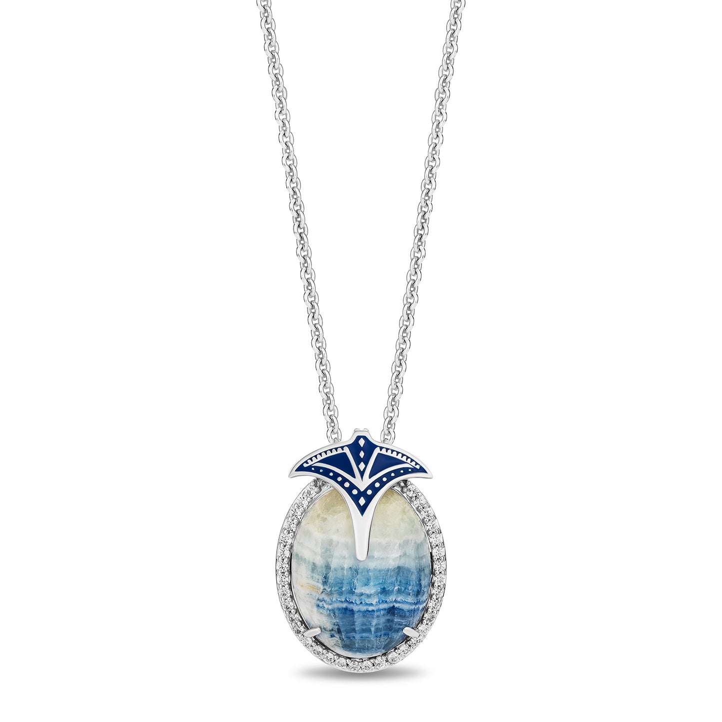 Enchanted Disney Fine Jewelry Sterling Silver with 1/8 CTTW Diamonds and Oval Blue Scheelite  Moana Necklace