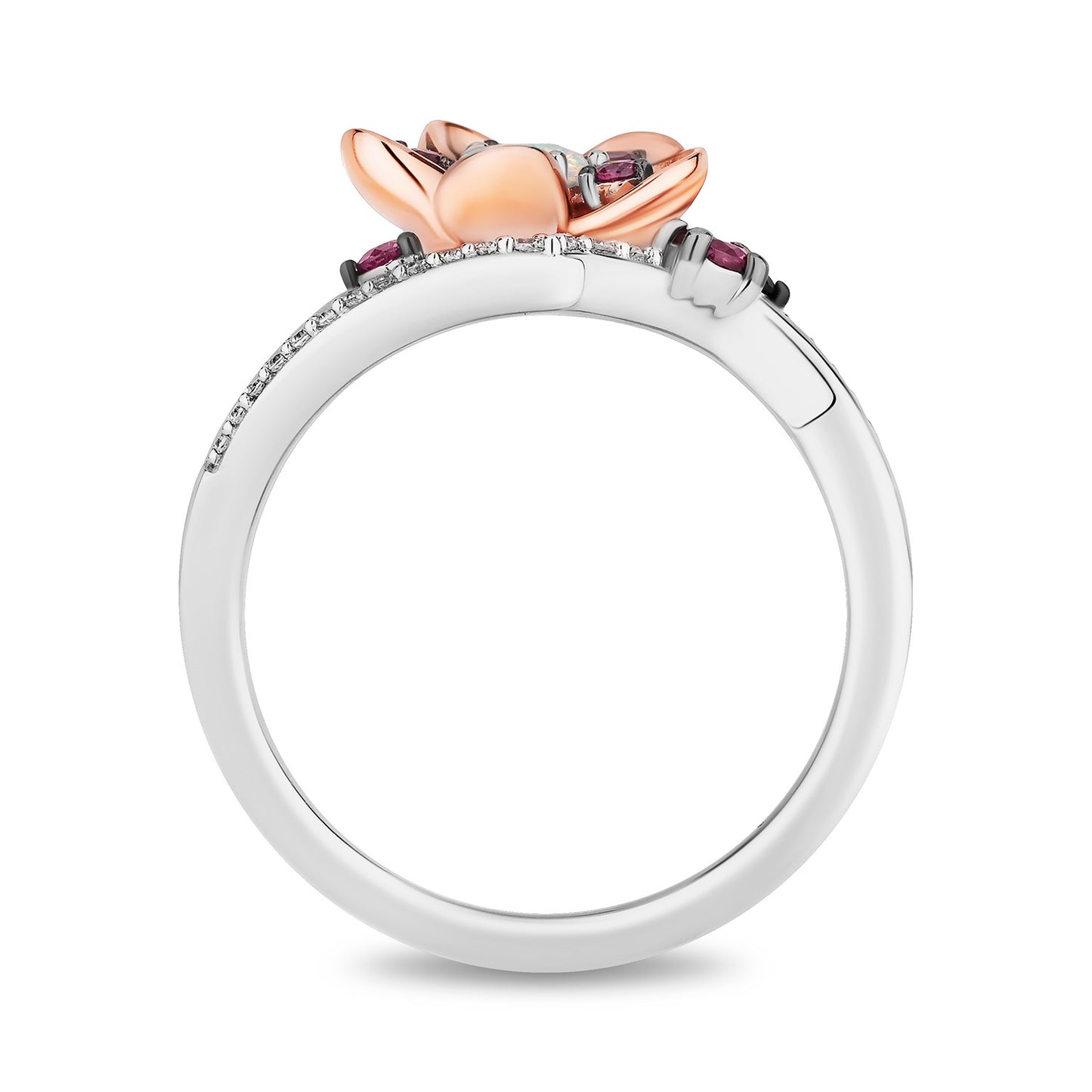 Enchanted Disney Fine Jewelry 14K Rose Gold Over Sterling Silver with 1/10 CTTW Diamonds With Created Opal Mulan Ring