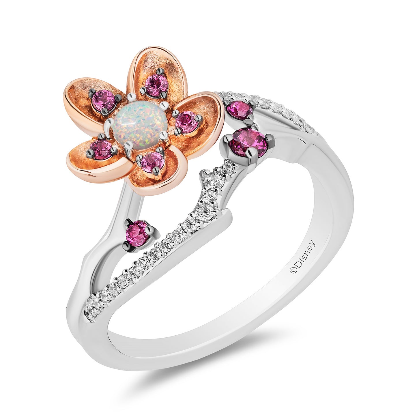 Enchanted Disney Fine Jewelry 14K Rose Gold Over Sterling Silver with 1/10 CTTW Diamonds With Created Opal Mulan Ring