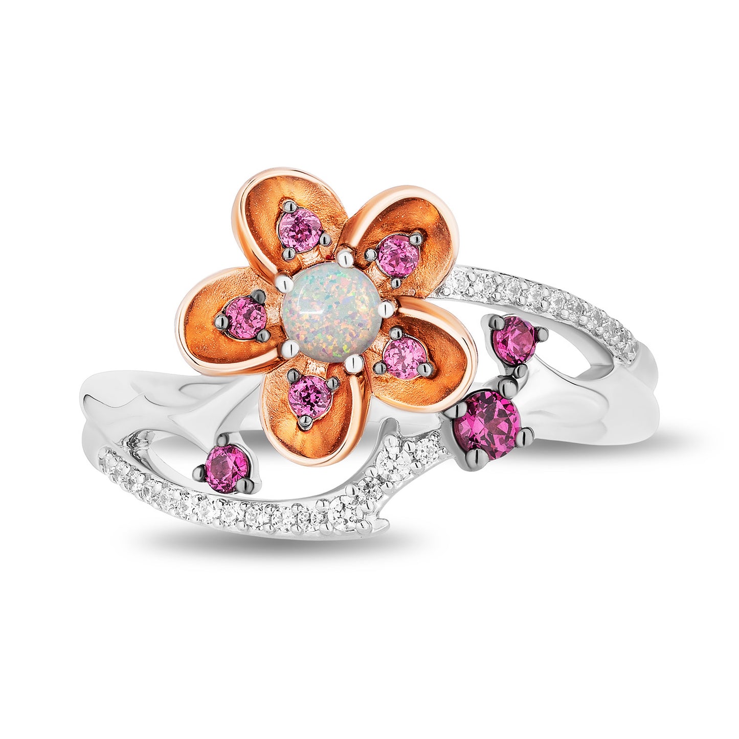 Enchanted Disney Fine Jewelry 14K Rose Gold Over Sterling Silver with 1/10 CTTW Diamonds With Created Opal Mulan Ring