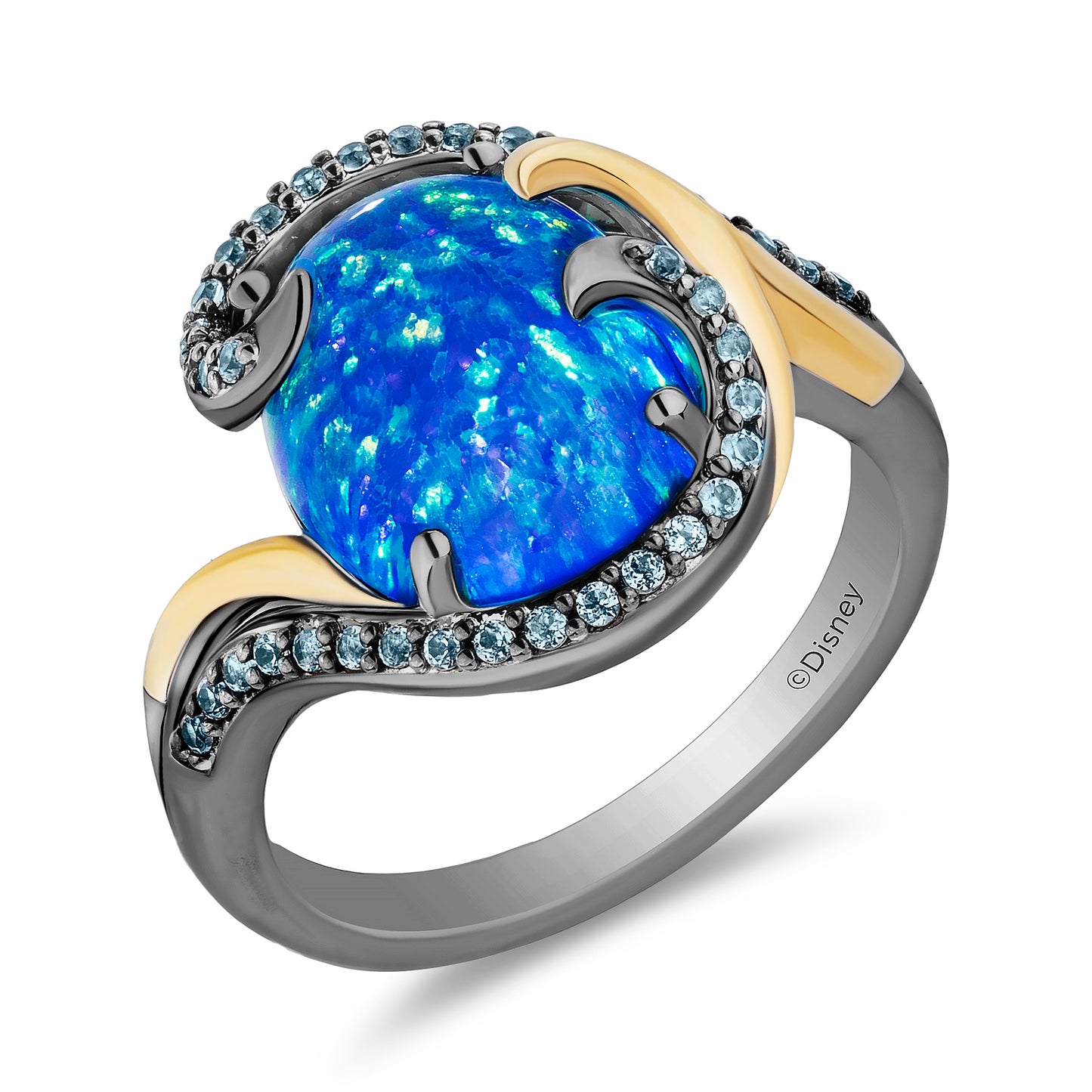 Enchanted Disney Fine Jewelry Black Rhodium over 14K Yellow Gold over Sterling Silver and Created Blue Opal Moana Ring