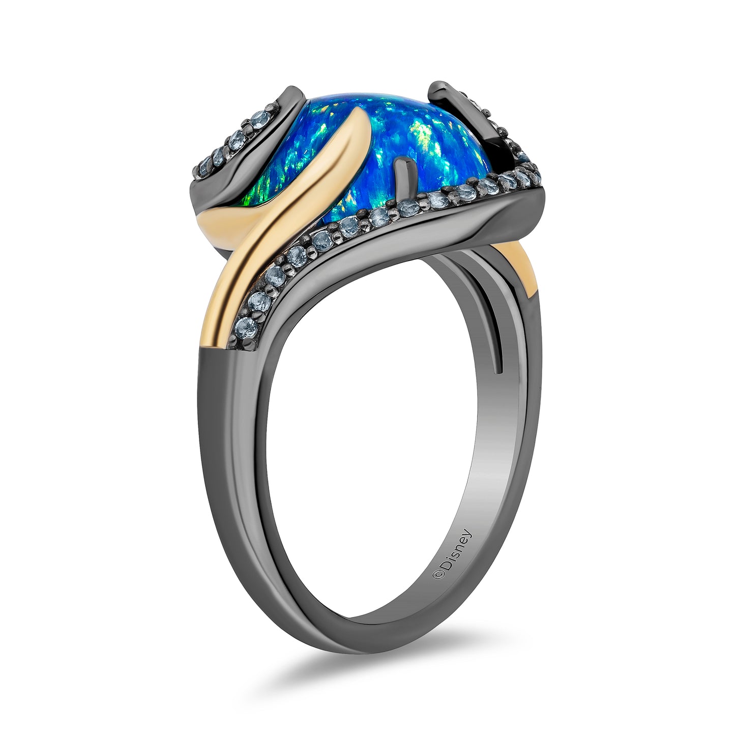 Enchanted Disney Fine Jewelry Black Rhodium over 14K Yellow Gold over Sterling Silver and Created Blue Opal Moana Ring