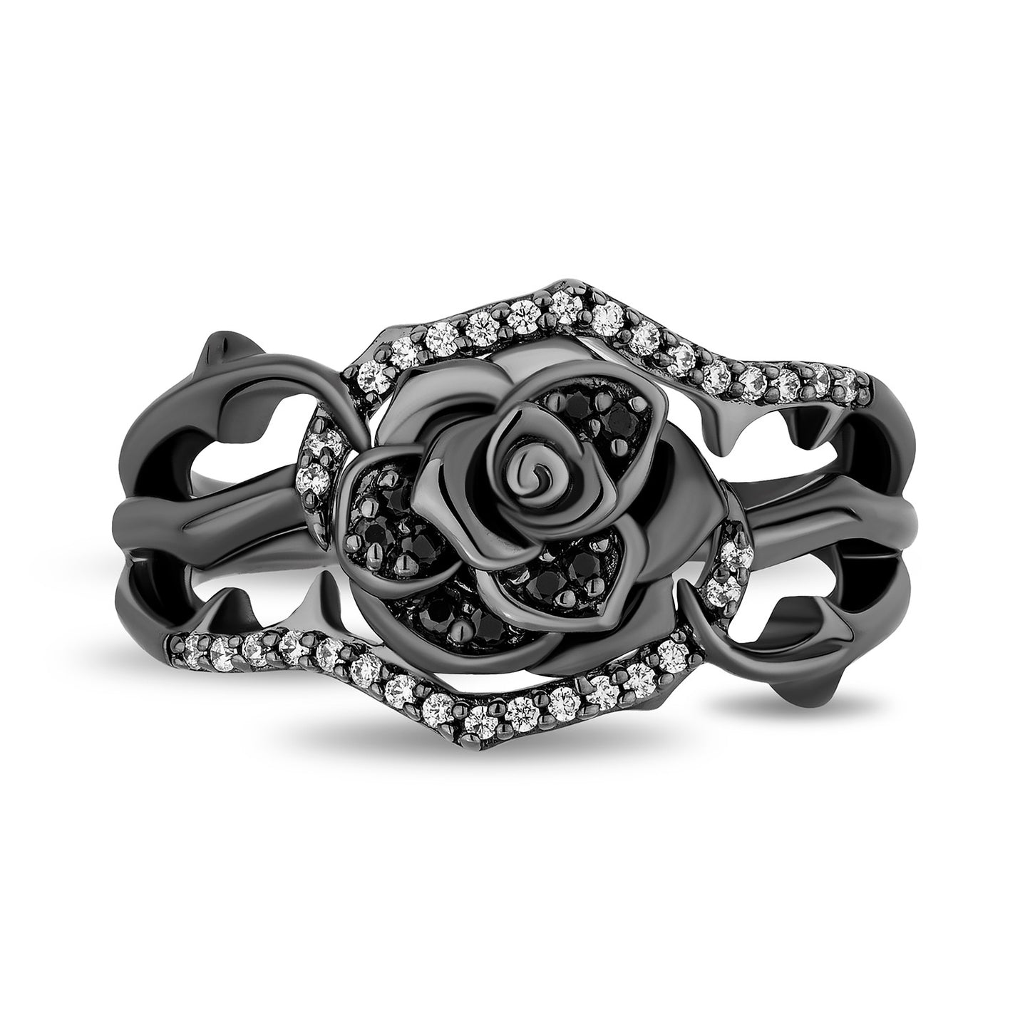 Enchanted Disney Fine Jewelry Black Rhodium Over Sterling Silver with 1/5 CTTW Diamonds Maleficent Ring