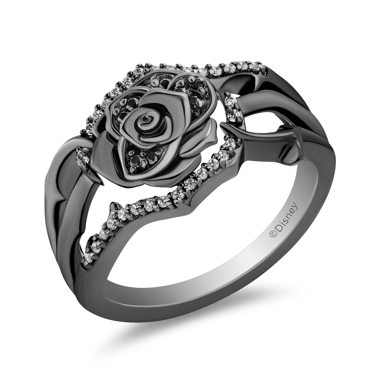 Enchanted Disney Fine Jewelry Black Rhodium Over Sterling Silver with 1/5 CTTW Diamonds Maleficent Ring