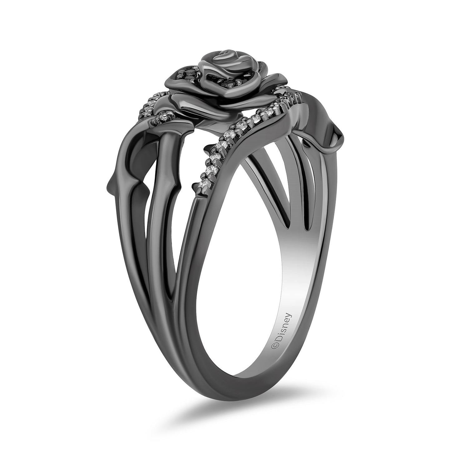 Enchanted Disney Fine Jewelry Black Rhodium Over Sterling Silver with 1/5 CTTW Diamonds Maleficent Ring