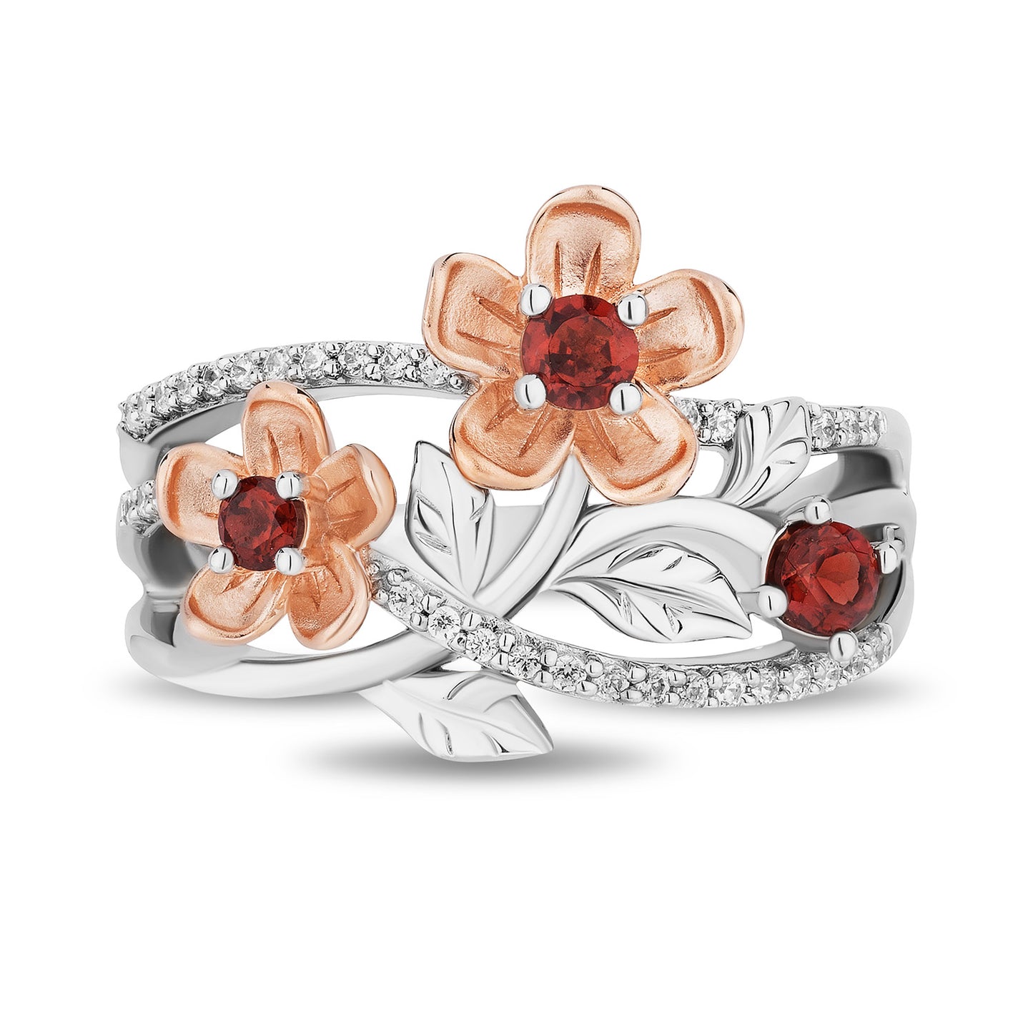 Enchanted Disney Fine Jewelry 14K Rose Gold Over Sterling Silver and 1/5 CTTW Diamonds and Garnet Snow White Ring