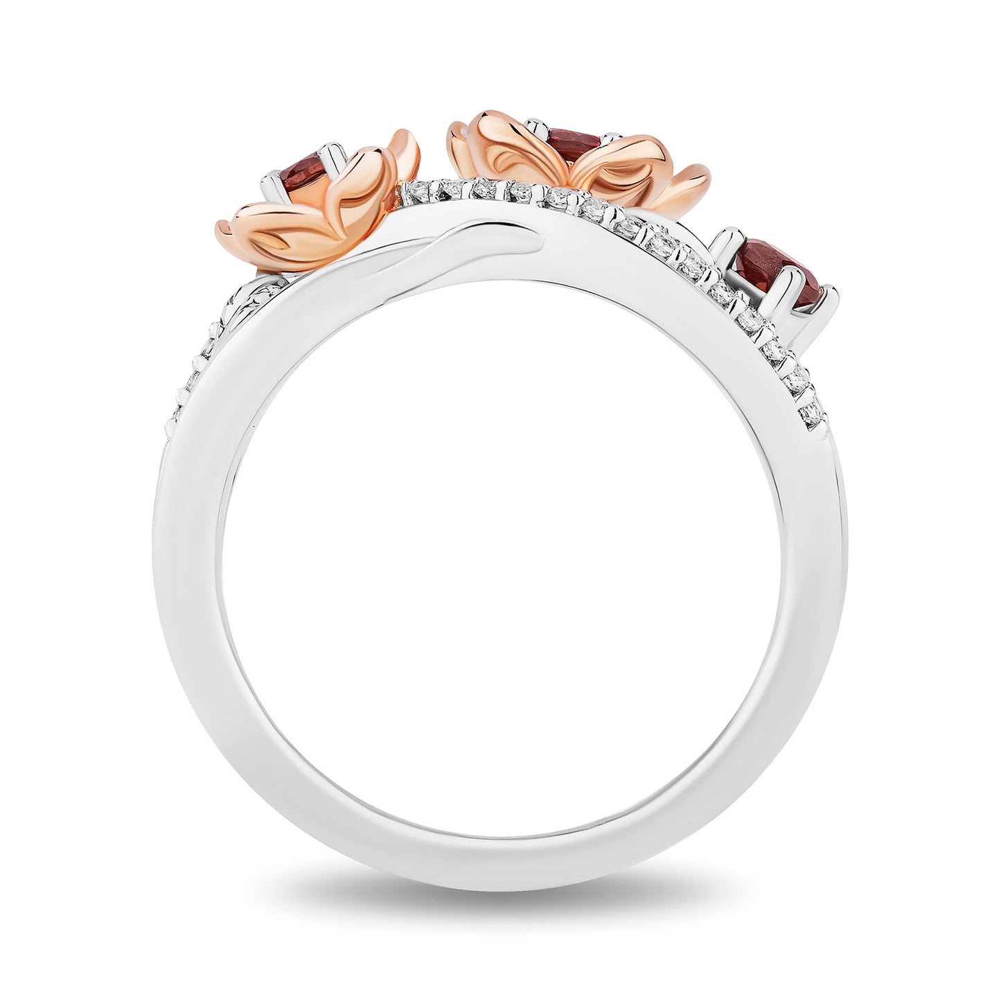 Enchanted Disney Fine Jewelry 14K Rose Gold Over Sterling Silver and 1/5 CTTW Diamonds and Garnet Snow White Ring