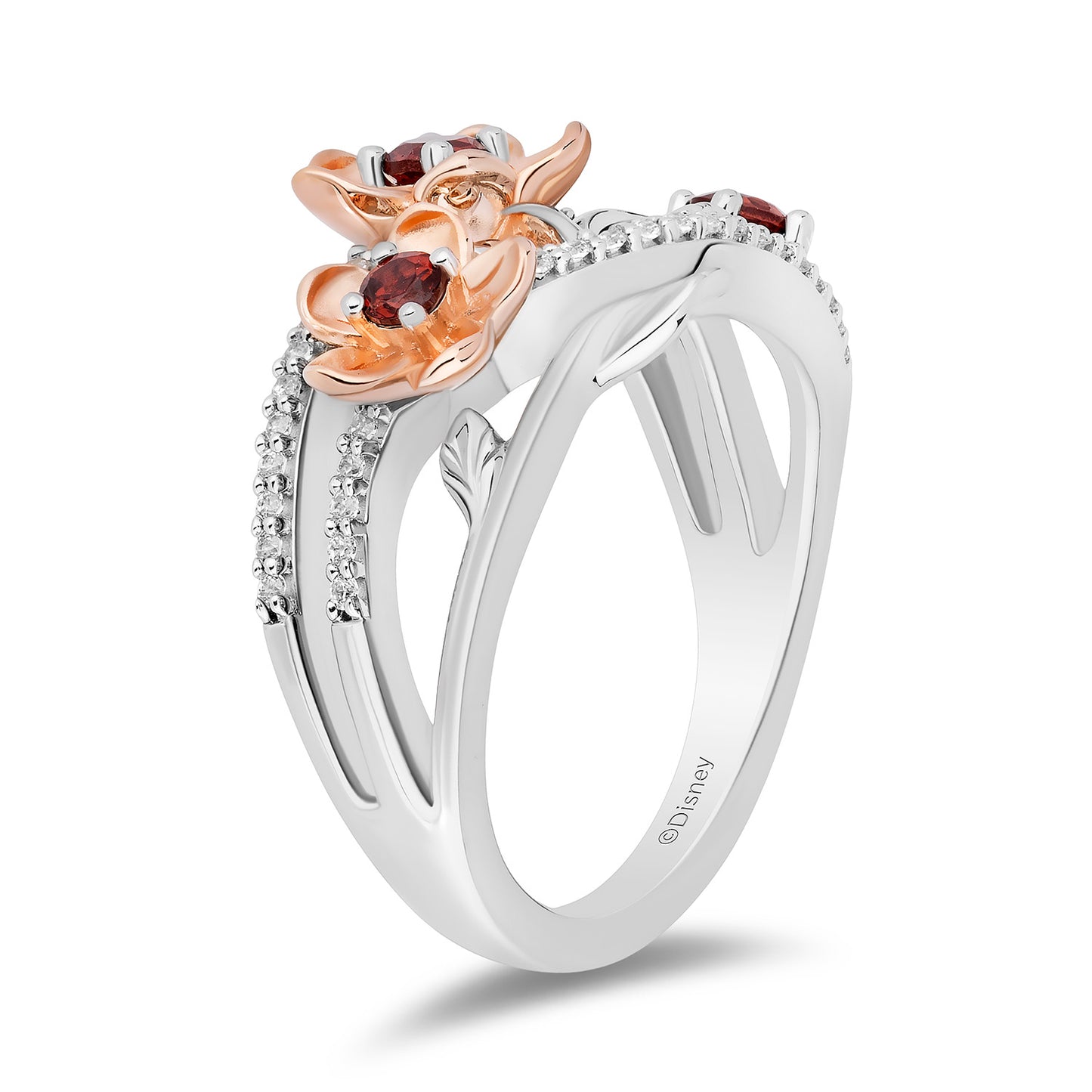 Enchanted Disney Fine Jewelry 14K Rose Gold Over Sterling Silver and 1/5 CTTW Diamonds and Garnet Snow White Ring