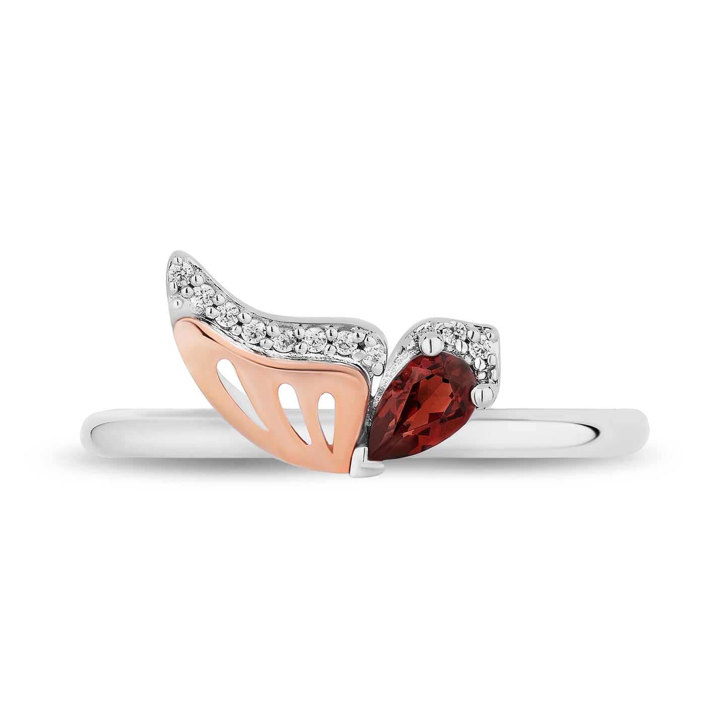 Enchanted Disney Fine Jewelry 14K Rose Gold Over Sterling Silver with 1/10 CTTW Diamonds and Red Garnet Mulan Stackable Ring