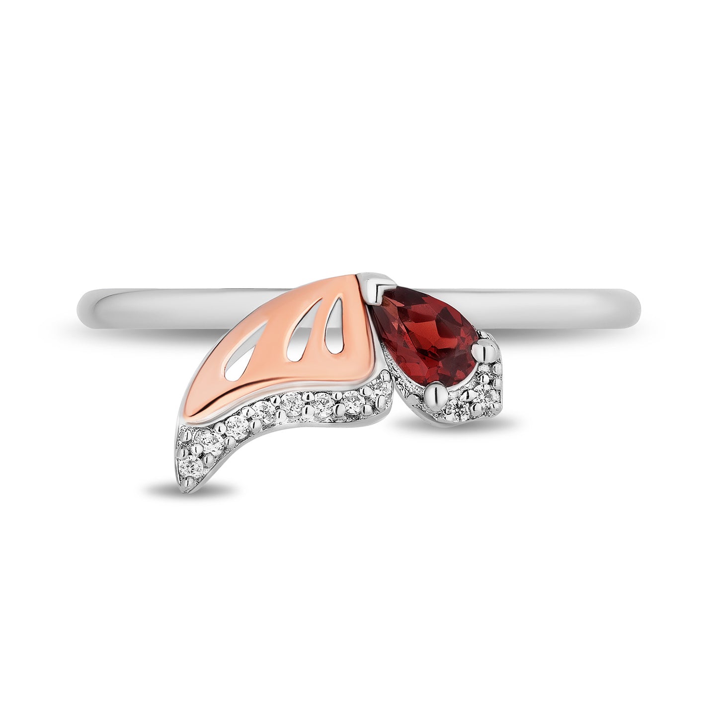 Enchanted Disney Fine Jewelry 14K Rose Gold Over Sterling Silver with 1/10 CTTW Diamonds and Red Garnet Mulan Stackable Ring