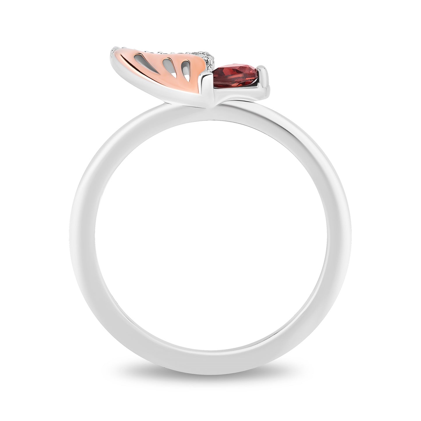 Enchanted Disney Fine Jewelry 14K Rose Gold Over Sterling Silver with 1/10 CTTW Diamonds and Red Garnet Mulan Stackable Ring