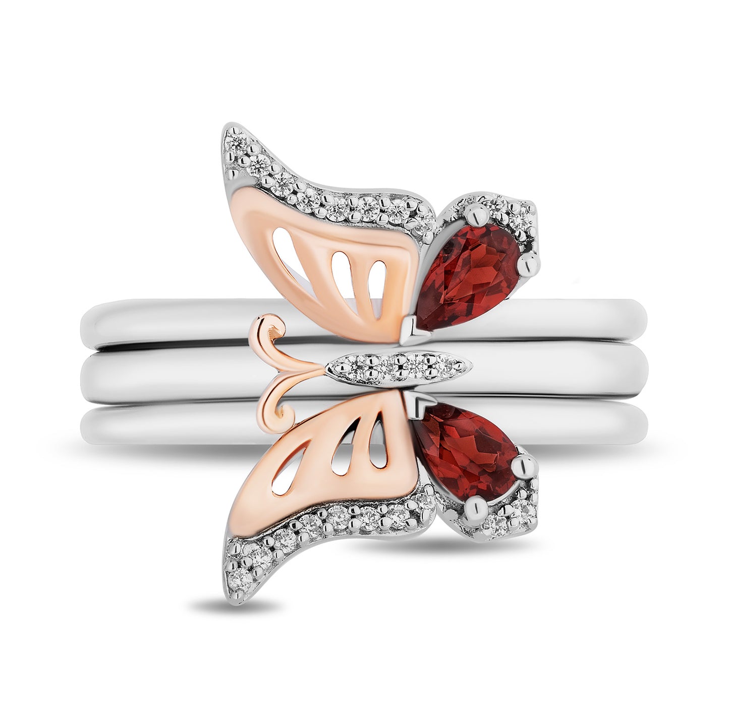 Enchanted Disney Fine Jewelry 14K Rose Gold Over Sterling Silver with 1/10 CTTW Diamonds and Red Garnet Mulan Stackable Ring