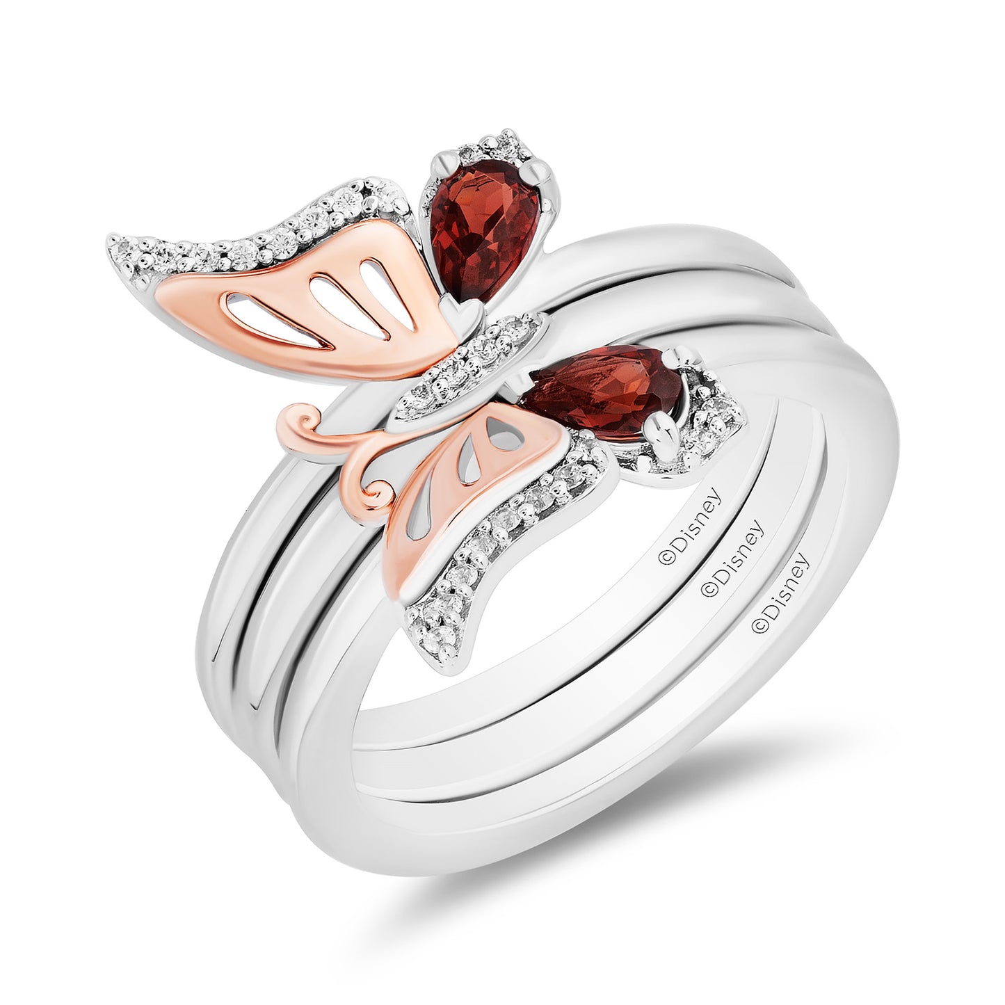 Enchanted Disney Fine Jewelry 14K Rose Gold Over Sterling Silver with 1/10 CTTW Diamonds and Red Garnet Mulan Stackable Ring
