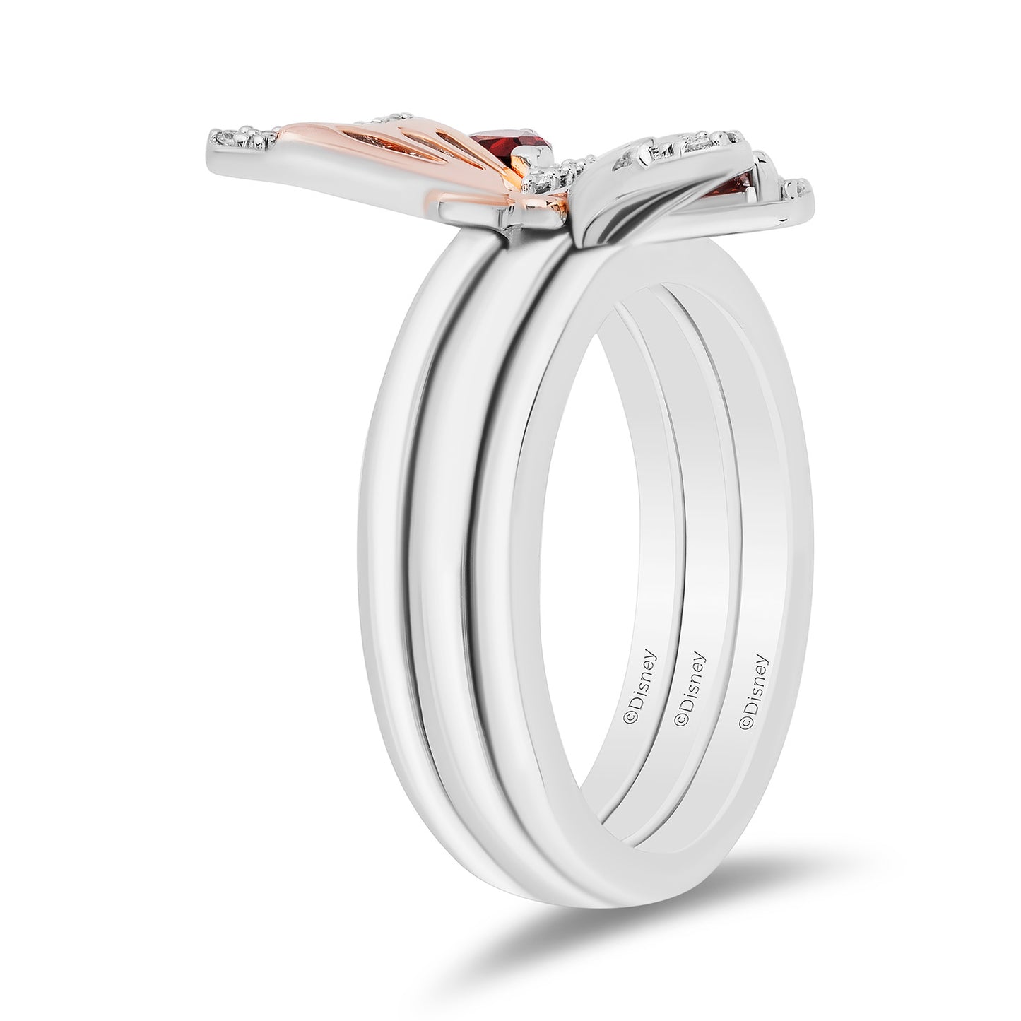 Enchanted Disney Fine Jewelry 14K Rose Gold Over Sterling Silver with 1/10 CTTW Diamonds and Red Garnet Mulan Stackable Ring