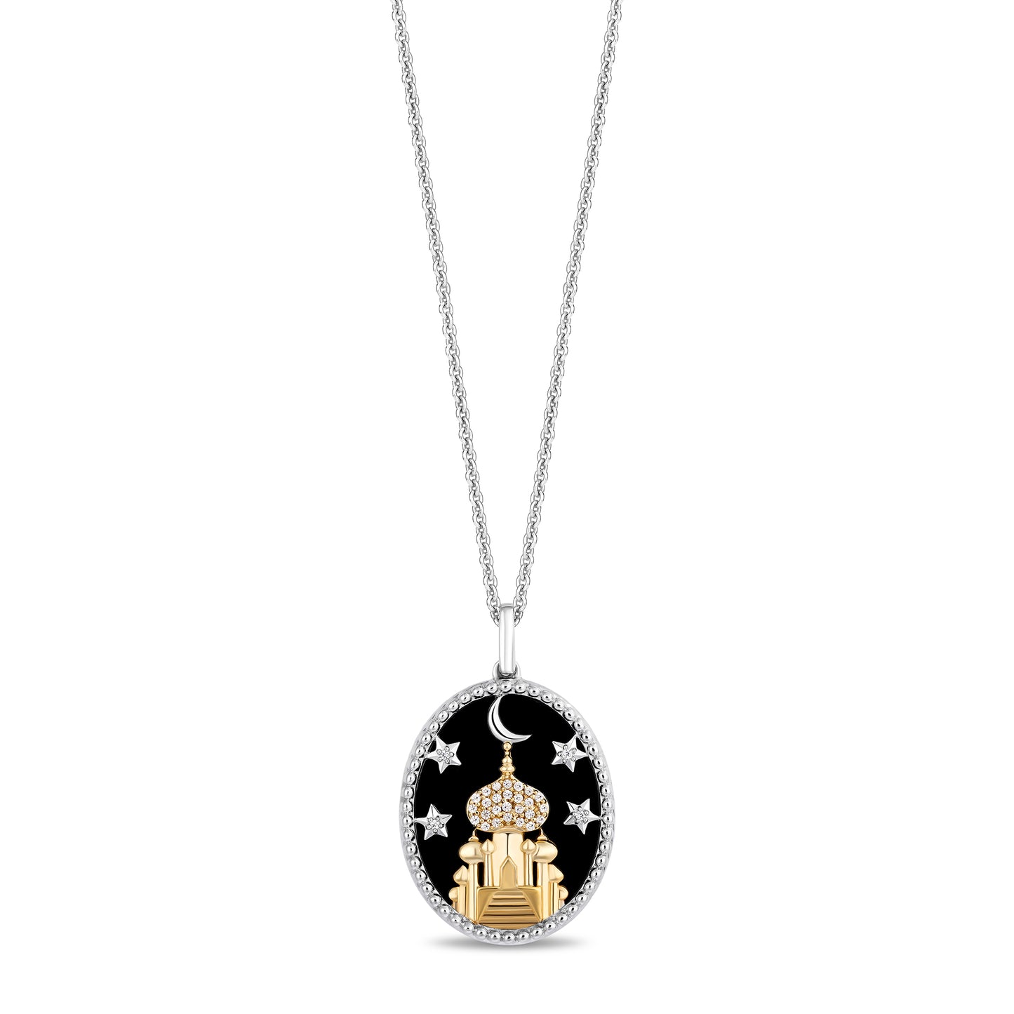 Enchanted Disney Fine Jewelry 14K Yellow Gold Over Sterling Silver with 1/20 CTTW Diamonds and Special Cut Black Onyx Jasmine Necklace