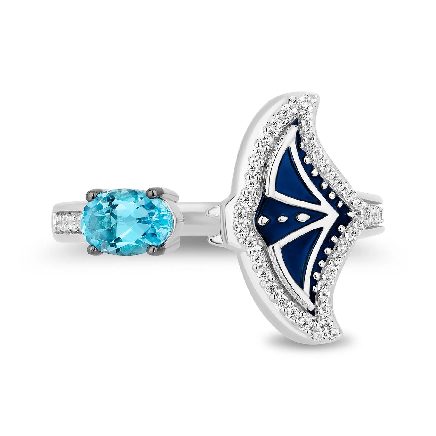 Enchanted Disney Fine Jewelry Sterling Silver with 1/6 CTTW Diamonds and Swiss Blue Topaz Moana Ring