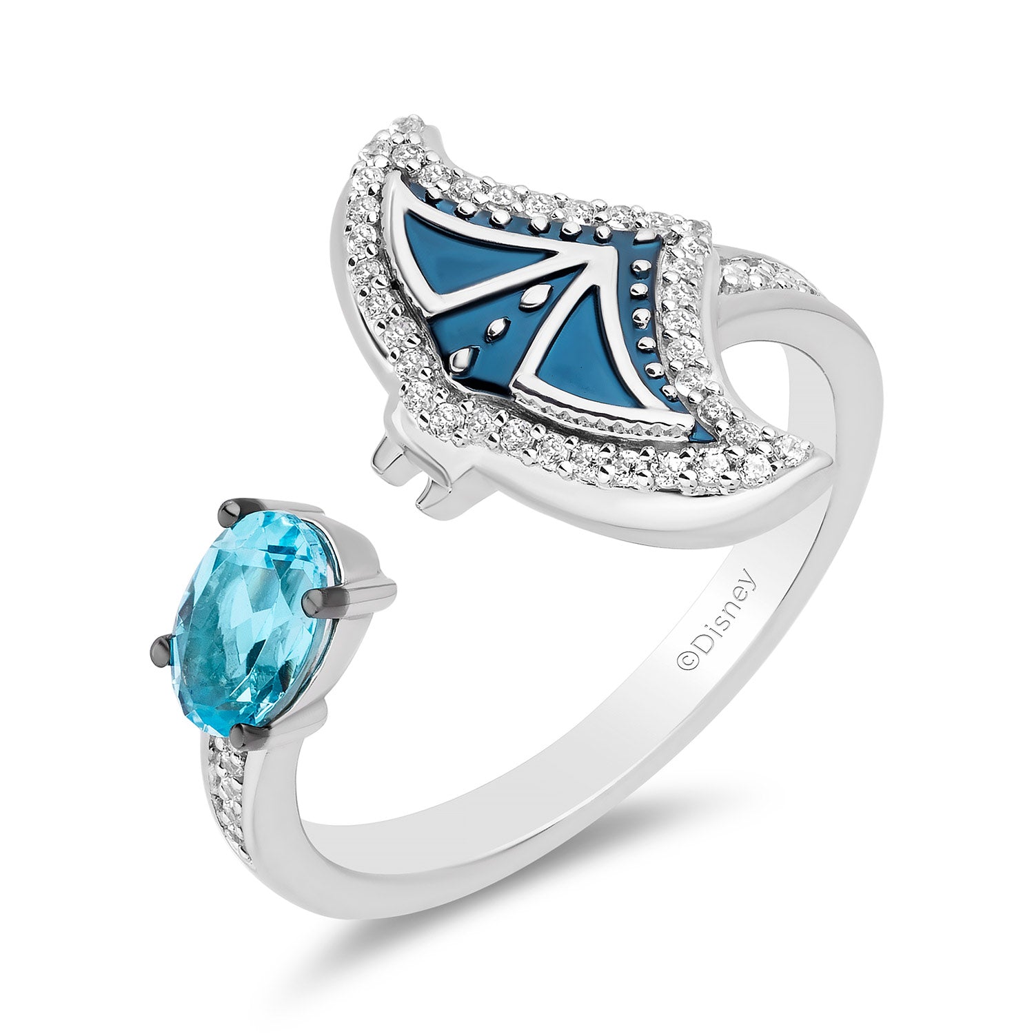 Disney - 7112まい7112  Disney Moana Inspired Diamonds & Swiss Blue Topaz Ring in