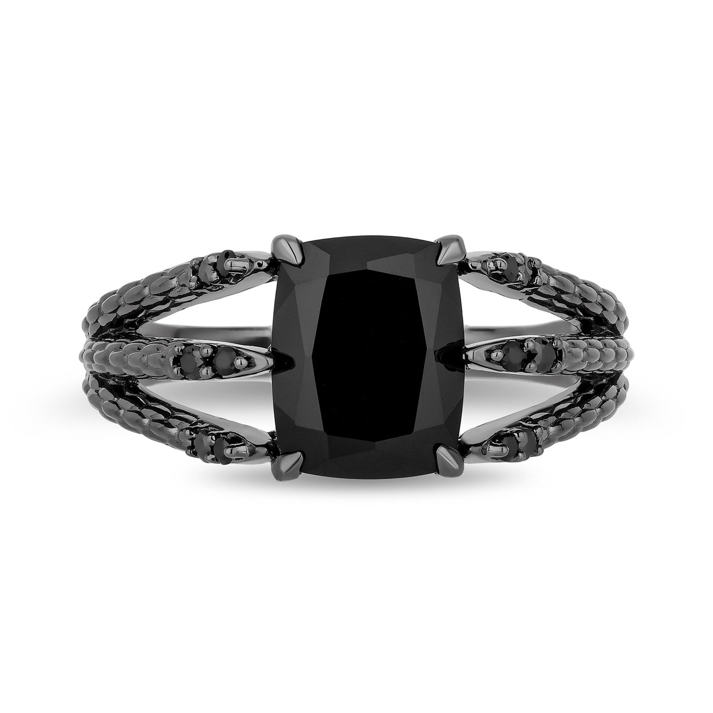 Enchanted Disney Fine Jewelry Black Rhodium over Sterling Silver with 1/10 CTTW Diamonds and Black Onyx Maleficent Ring