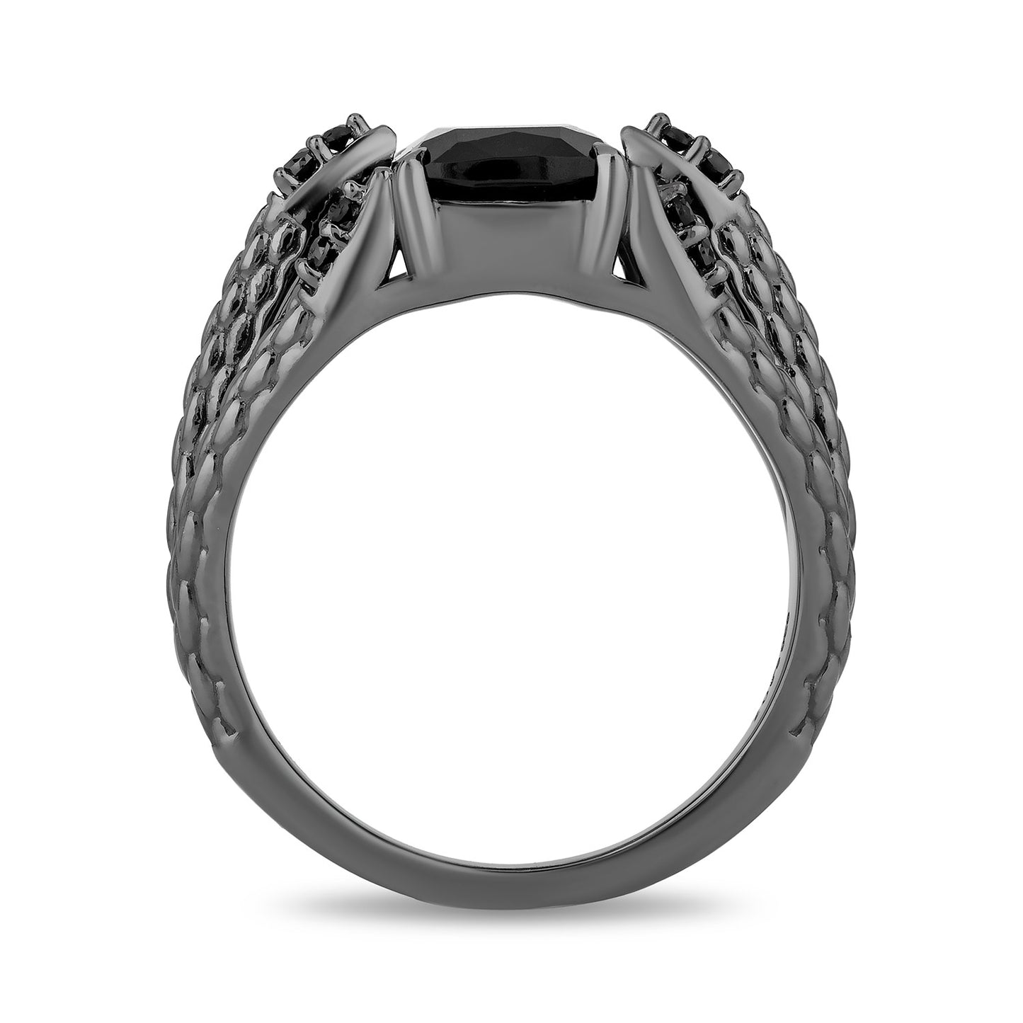 Enchanted Disney Fine Jewelry Black Rhodium over Sterling Silver with 1/10 CTTW Diamonds and Black Onyx Maleficent Ring