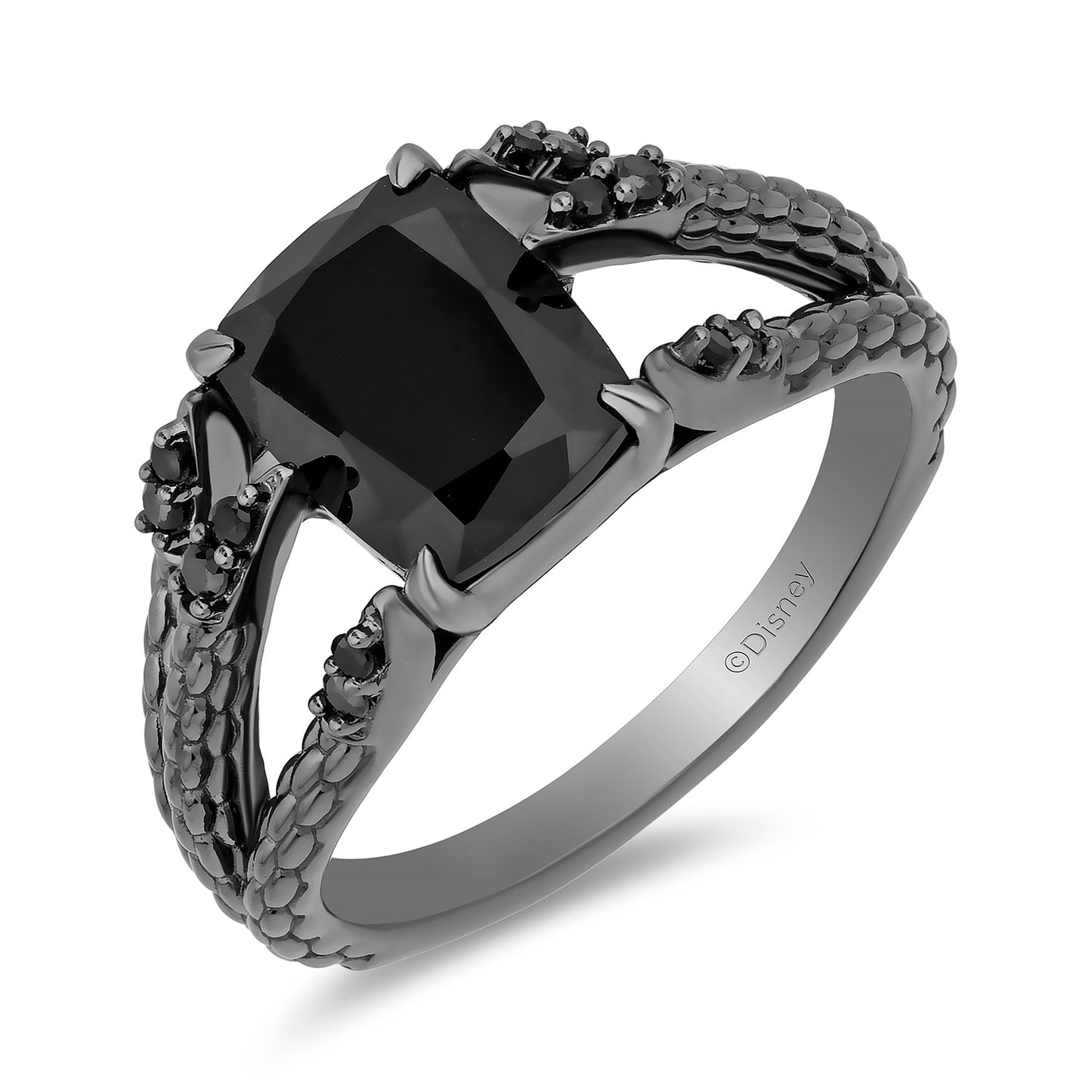 Enchanted Disney Fine Jewelry Black Rhodium over Sterling Silver with 1/10 CTTW Diamonds and Black Onyx Maleficent Ring