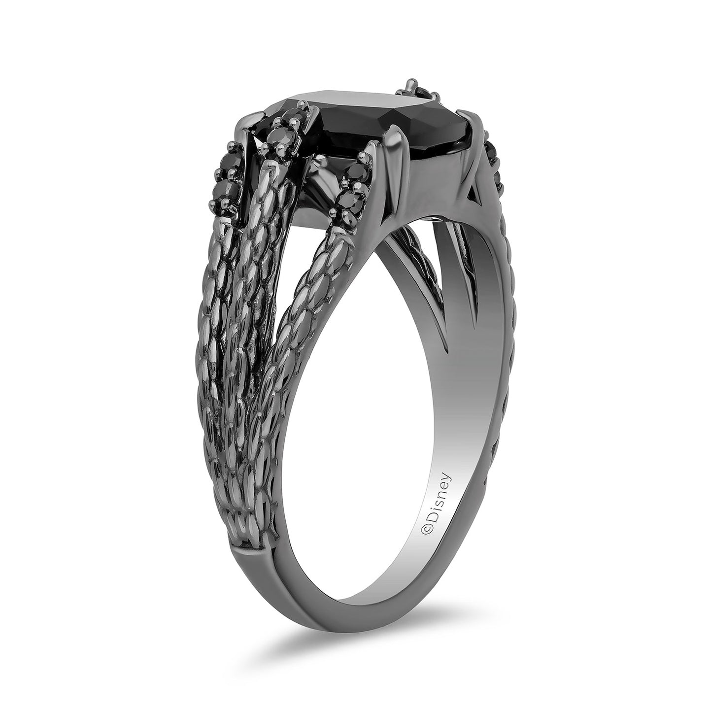 Enchanted Disney Fine Jewelry Black Rhodium over Sterling Silver with 1/10 CTTW Diamonds and Black Onyx Maleficent Ring