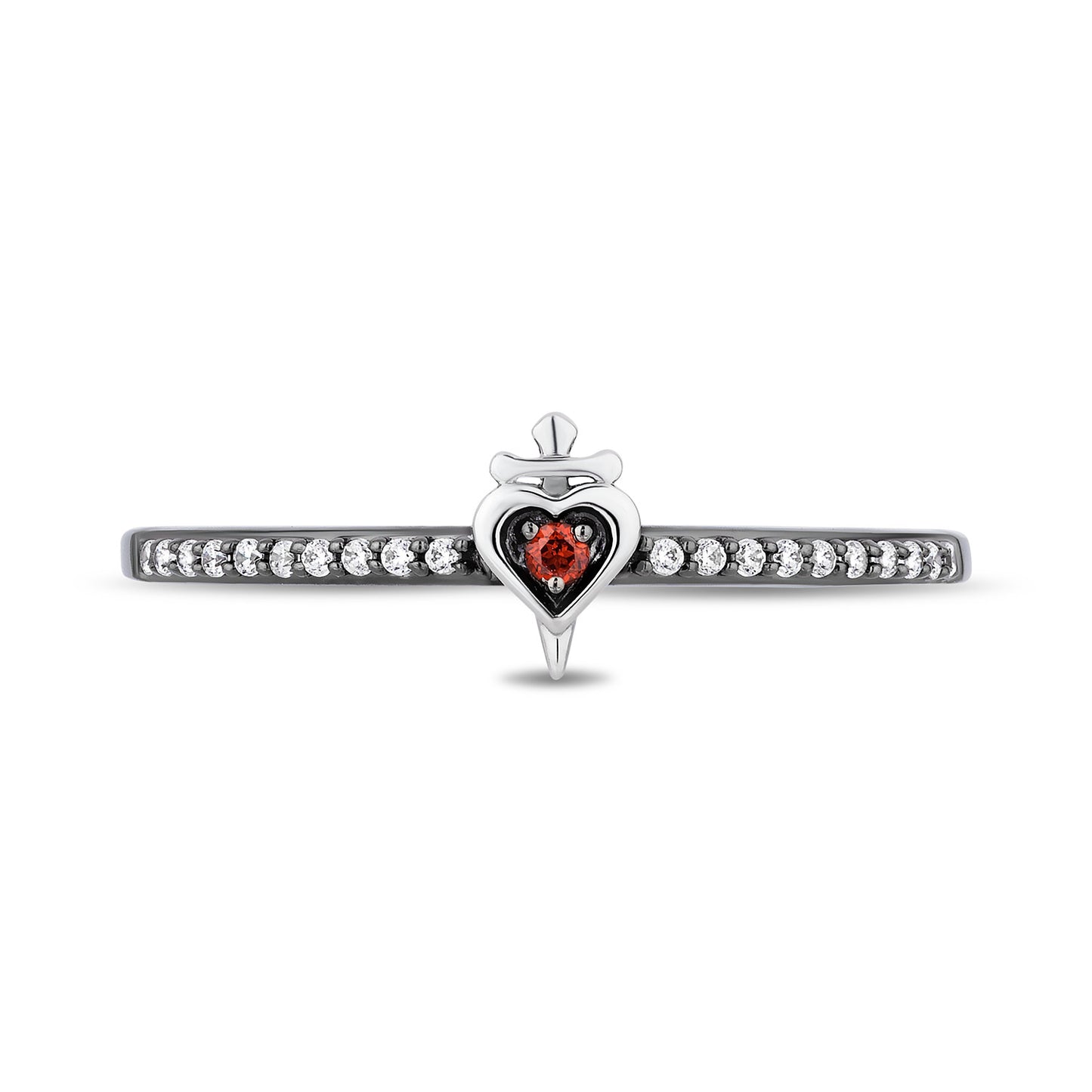 Enchanted Disney Fine Jewelry Black Rhodium over Sterling Silver with 1/20 CTTW Diamonds and Garnet Evil Queen Ring