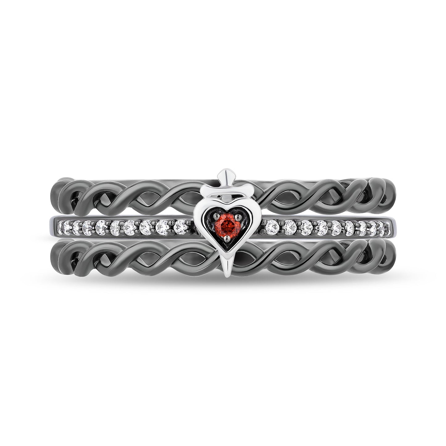Enchanted Disney Fine Jewelry Black Rhodium over Sterling Silver with 1/20 CTTW Diamonds and Garnet Evil Queen Ring